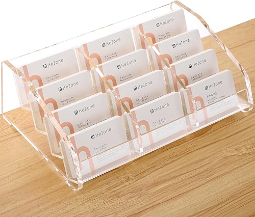 Soporte para tarjetas de visita para escritorio, acrílico transparente, soporte para tarjetas de visita para mujeres y hombres, 12 ranuras de 4
