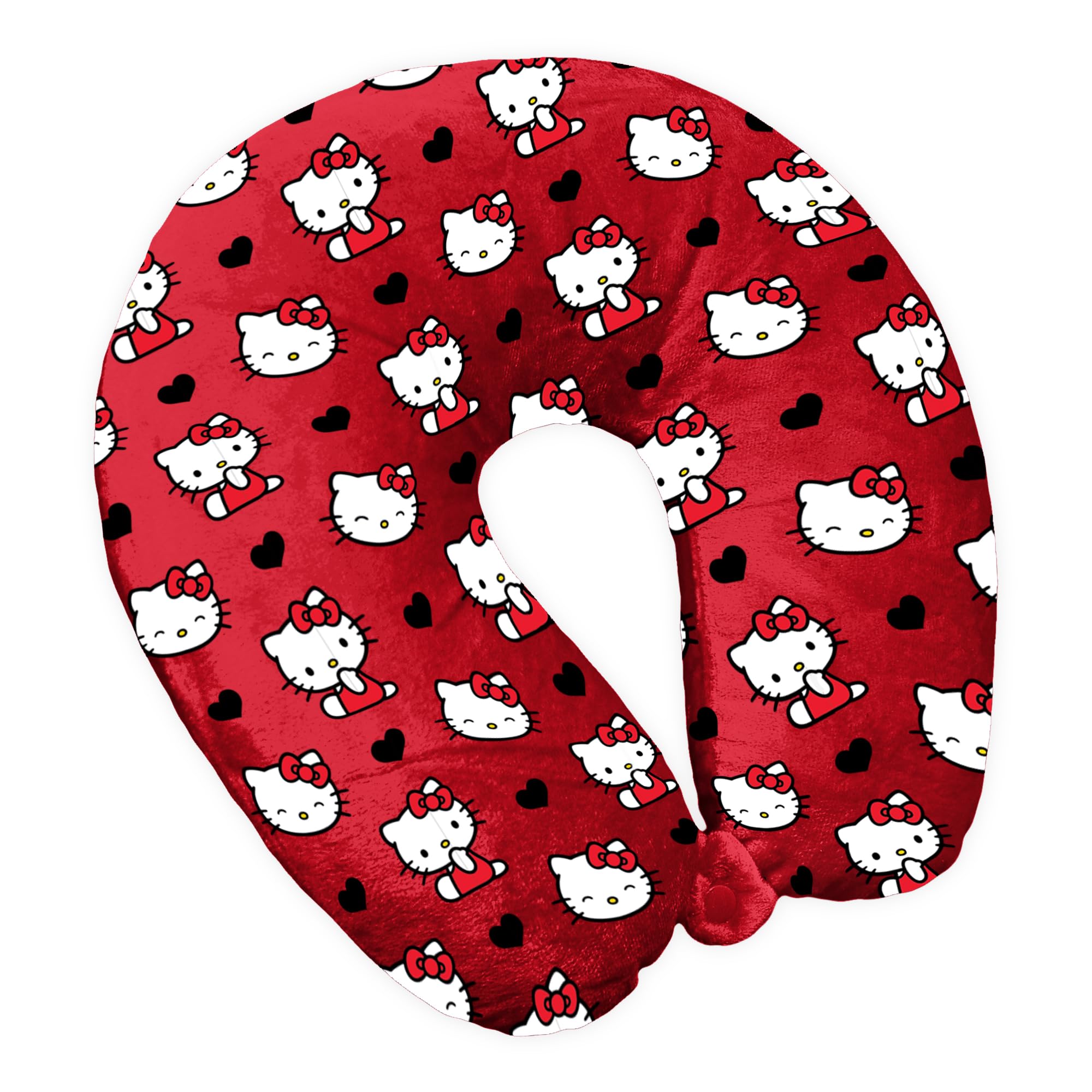 Northwest Sanrio Hello Kitty Cute Hearts Travel Neck Pillow, U-Shaped Plush Cushion for Airplane, Traveling, Car, 12x13 inches
