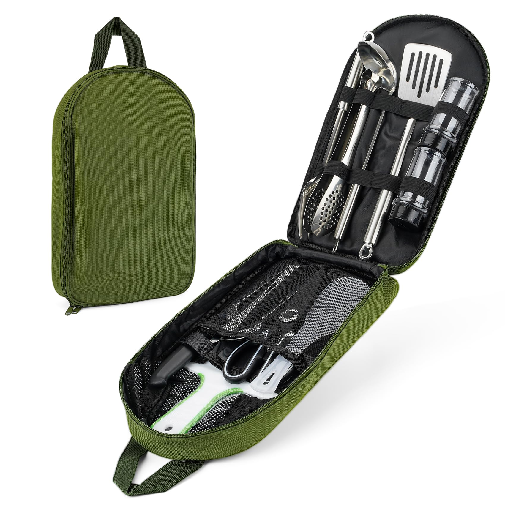 Onlyfire 16-Teiliges Camping Kitchen Utensils, Camping-Kochutensilien-Set mit Aufbewahrungstasche, Outdoor Camping-Essentials für Camping, Reisen, Picknick