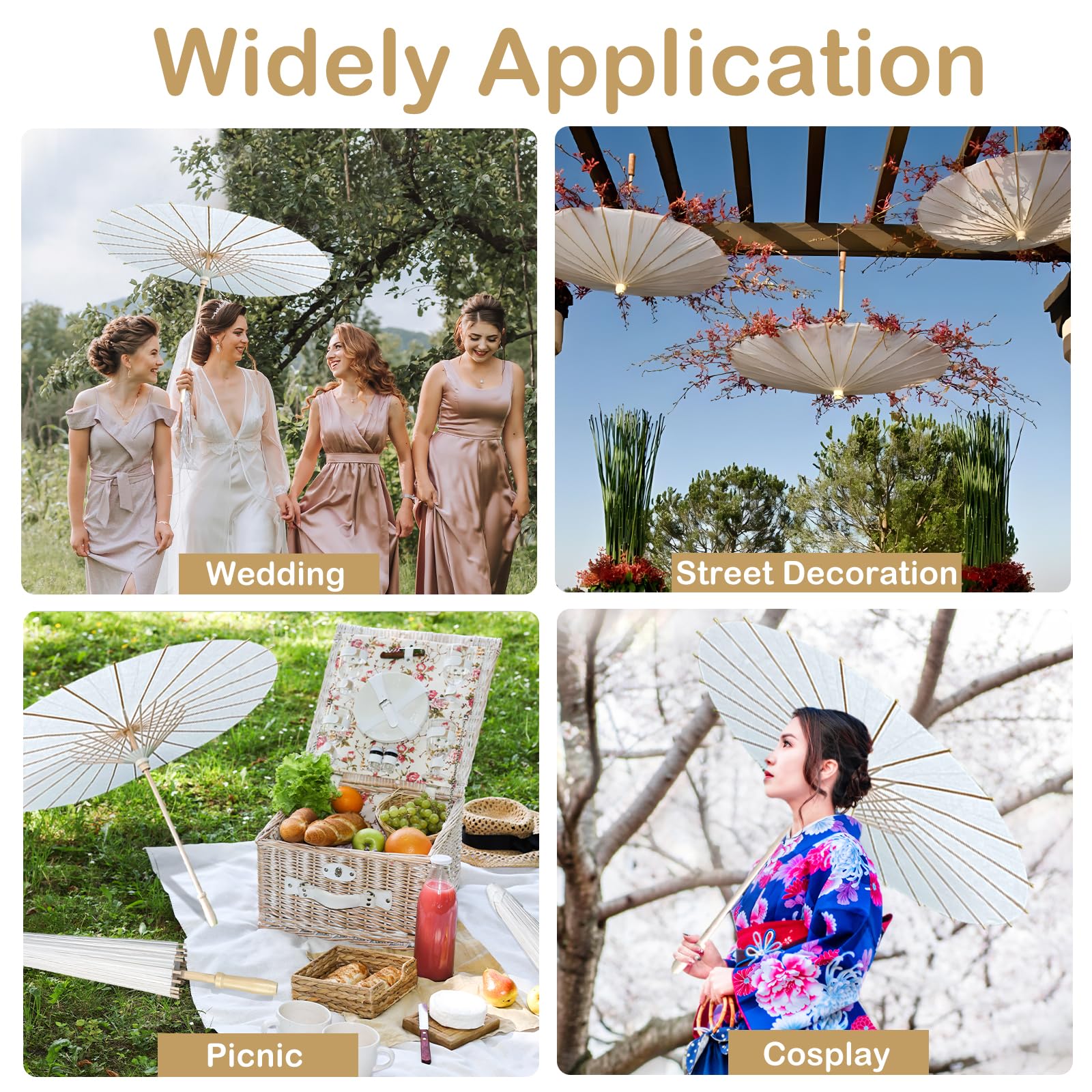 Papierschirme aus weißem Papier, chinesischer japanischer Regenschirm, handgefertigt, geöltes Papier, DIY, Malerei, dekorative Regenschirme für Hochzeit, Brautparty, Dekoration, 84 cm