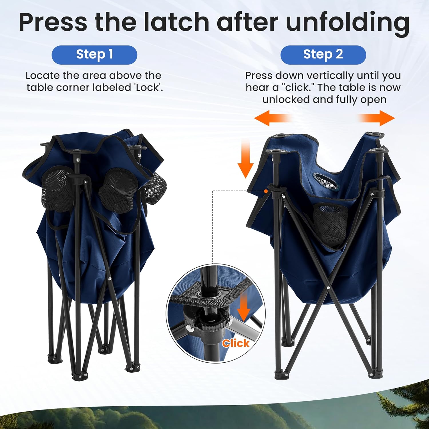 Portable Outdoor Folding Camping Table with 4 Cup Holders & Cooler Compartment, Waterproof Picnic Table for Picnic, BBQ, Beach, Hiking (Navy Blue, 1 PCS)