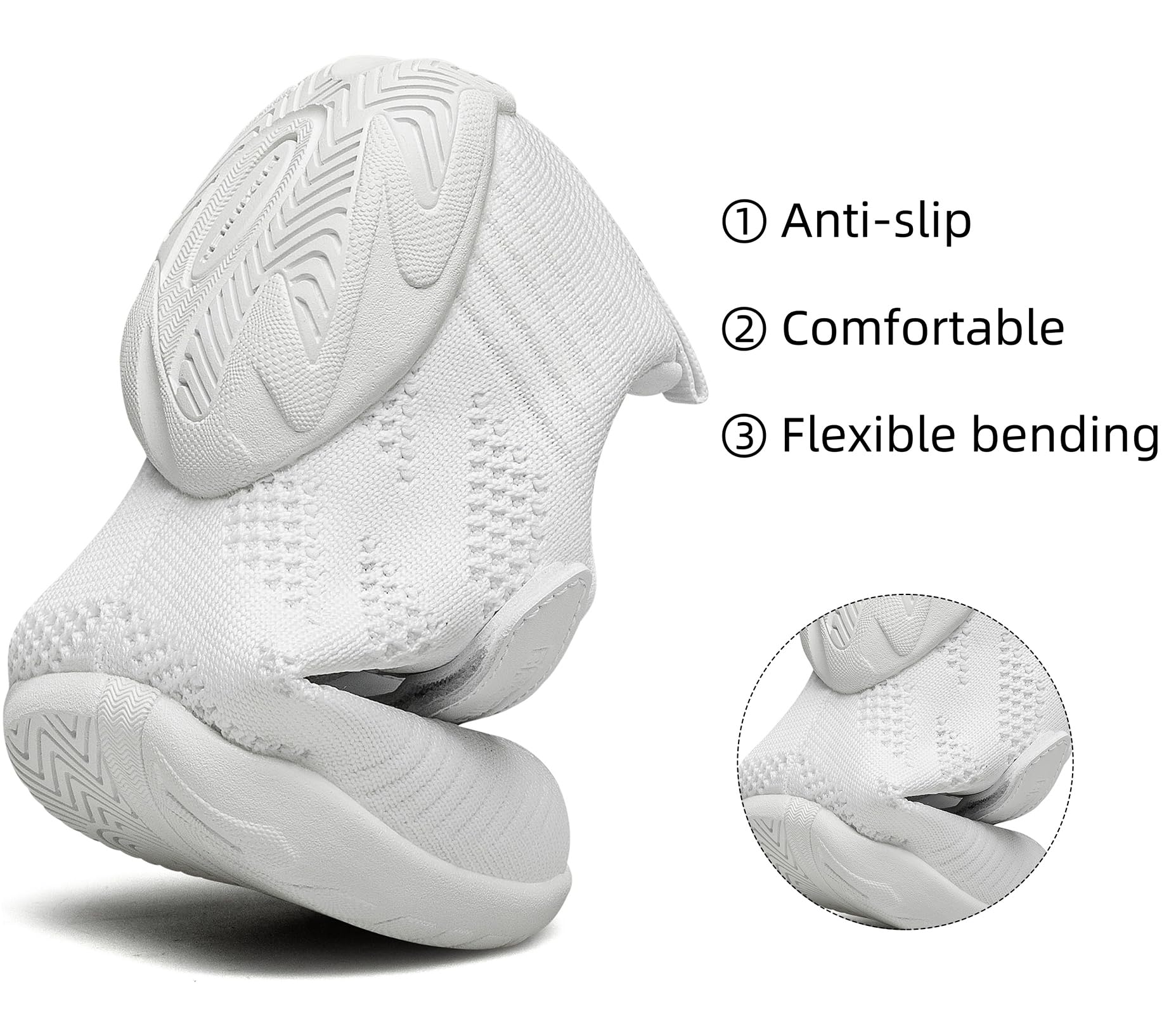 BAXINIER Girls White Cheerleading Dance Shoes Breathable Youth Cheer Competition Sneakers Athletic Training Tennis Shoes