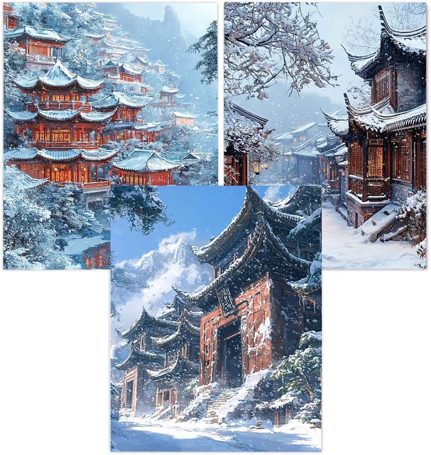 Generico Cnyaunfi 3 Pezzi Inverno Pittura Diamante Fai-Da-Te, 5D Bianco Diamond Painting Kit Completo per Hobby Creativi Adulti, Per La Decorazione Della Parete Di Casa 50x70cm YF-3396