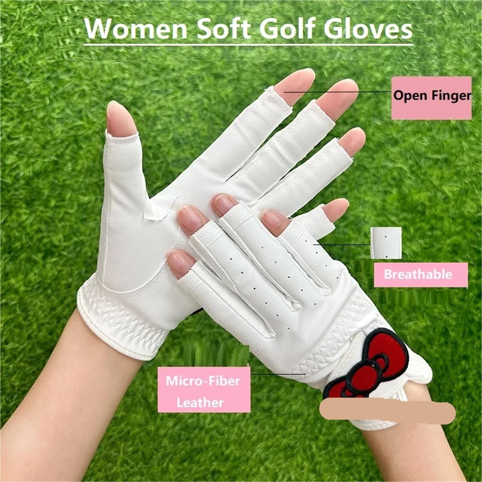 Compatible con SG 1 par de Guantes de Golf for Mujer, Guantes de Golf Elegantes de Cuero Suave con Dedos Abiertos y Transpirables
