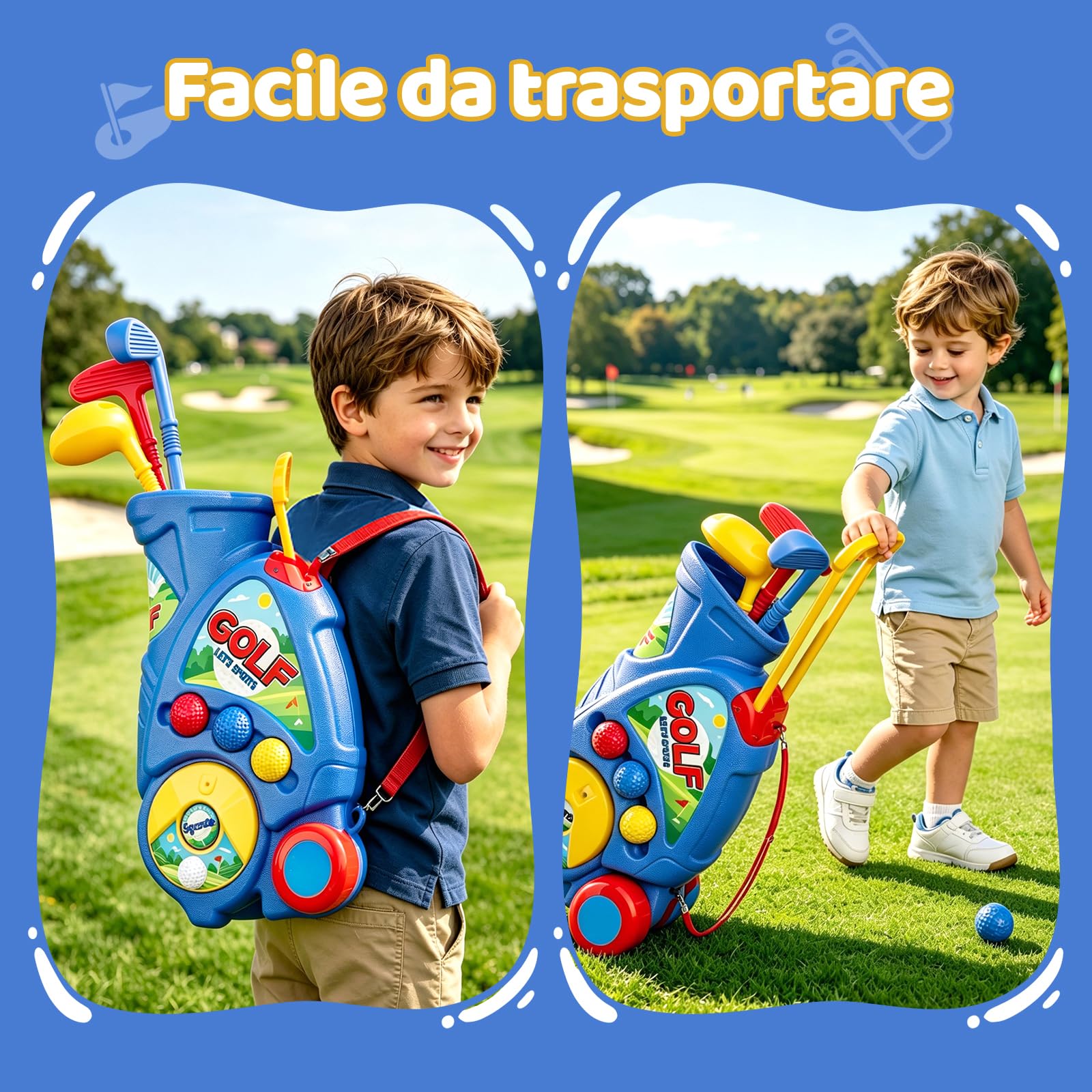 Naxudcoo Set da golf per bambini dai 3 ai 5 anni, giocattolo per mini golf con 6 palline, 3 mazze da golf, giocattolo per interni ed esterni dai 3 anni in su, regalo per ragazzi e ragazze