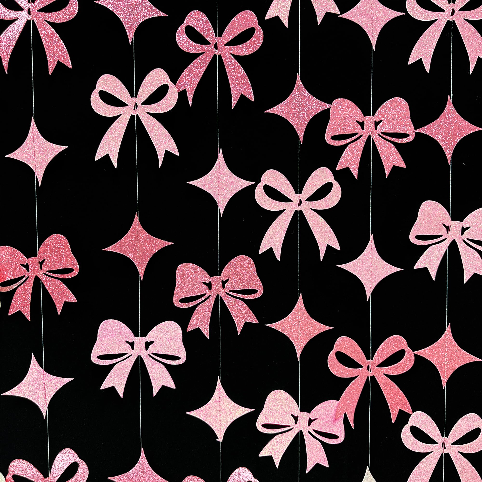 Rosa Schleifen-Dekorationen, Rosa Glitzer, Papier, Stern, Schleife, Hängende Girlande, Banner für Geburtstag, Brautparty, Hochzeitstag, Junggesellinnenabschied, Verlobung, Babyparty