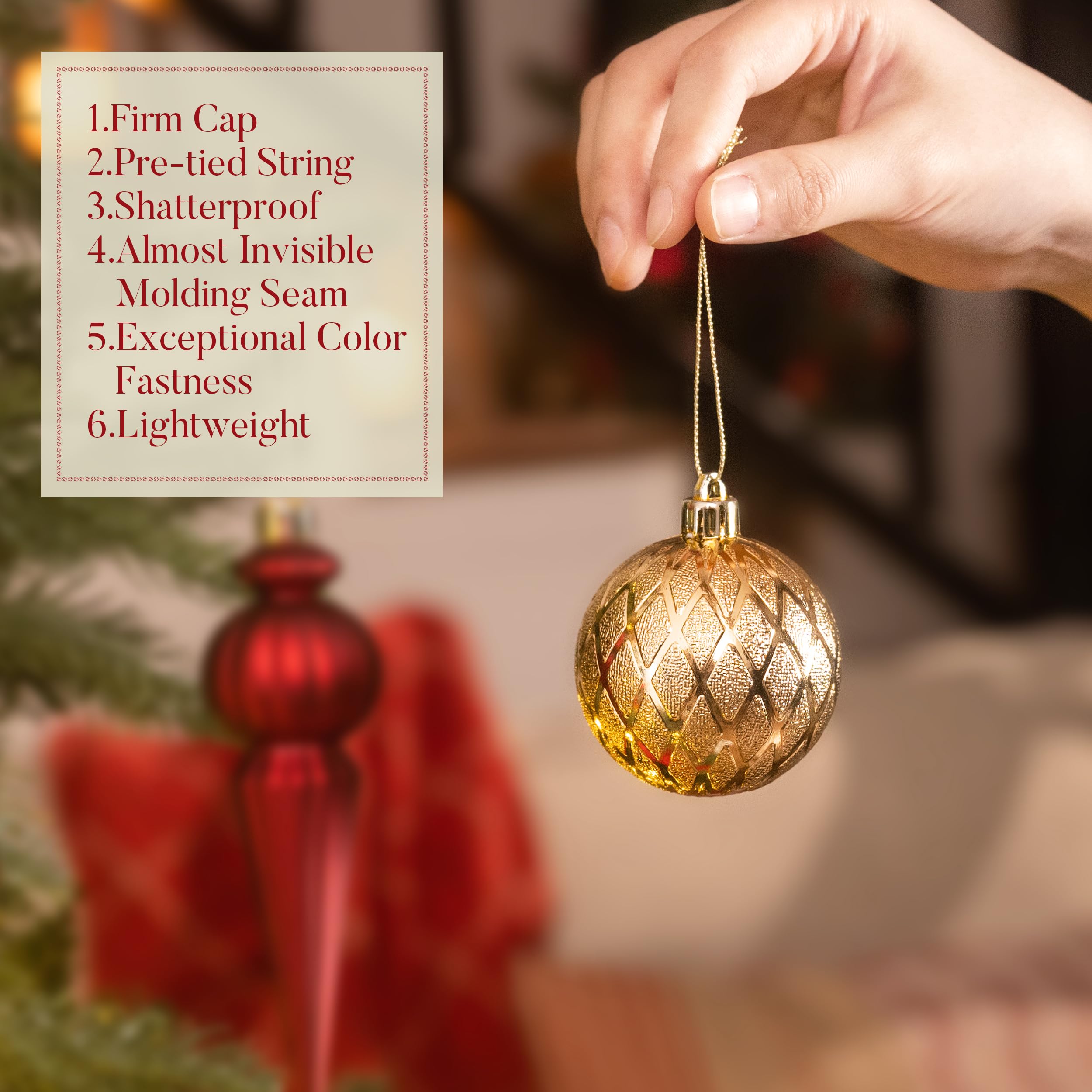 Valery Madelyn Lot de 60 boules de Noël incassables pour sapin de Noël, vert, doré et rouge