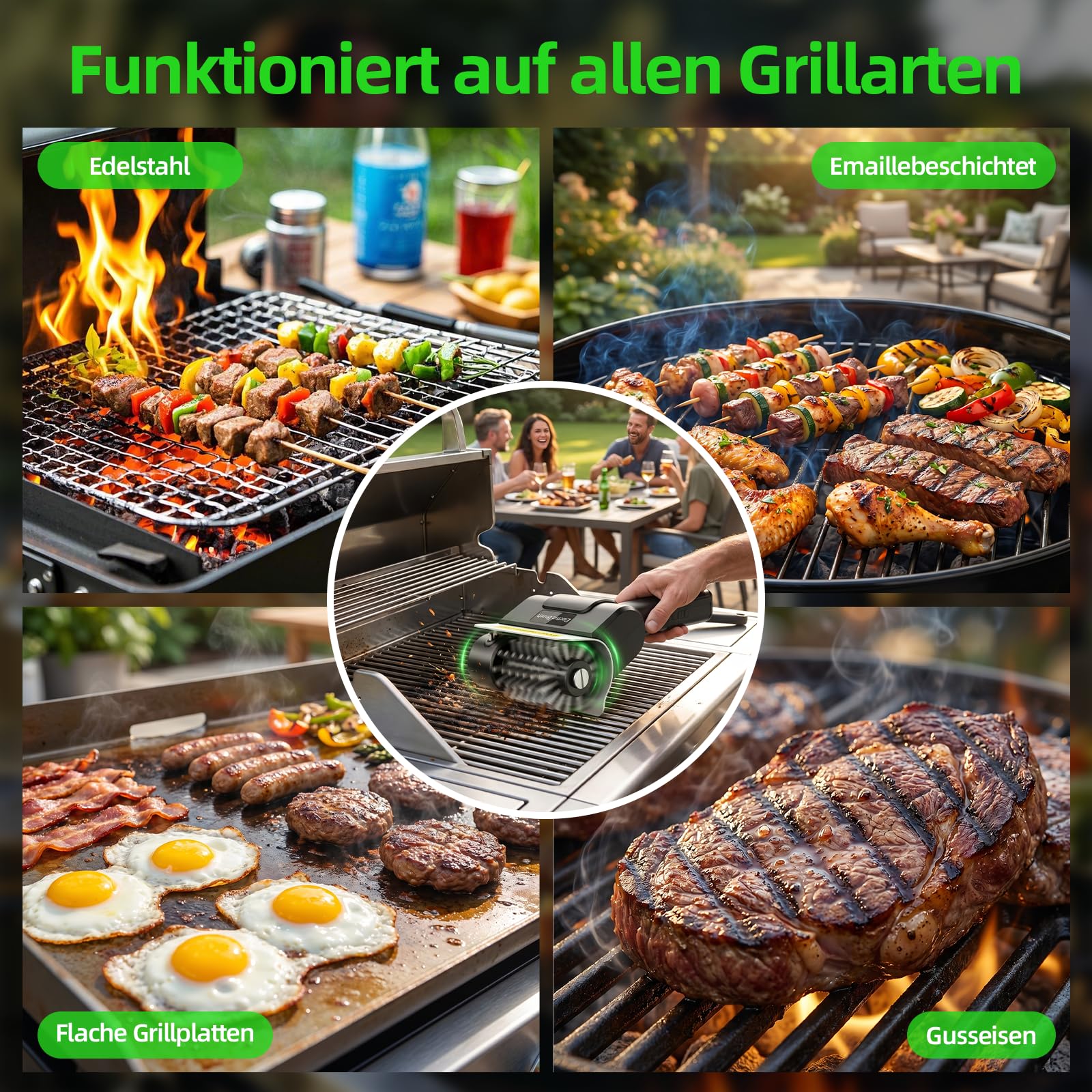 Elektrische Grillbürste, Wiederaufladbar Grillreiniger mit 2 Bürsten