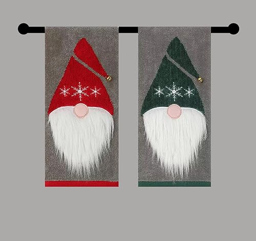 Miniatura 7 de St. Nicholas Square Juego de 2 toallas de mano grises navideñas con gnomos y barbas de Papá Noel para baño y cocina