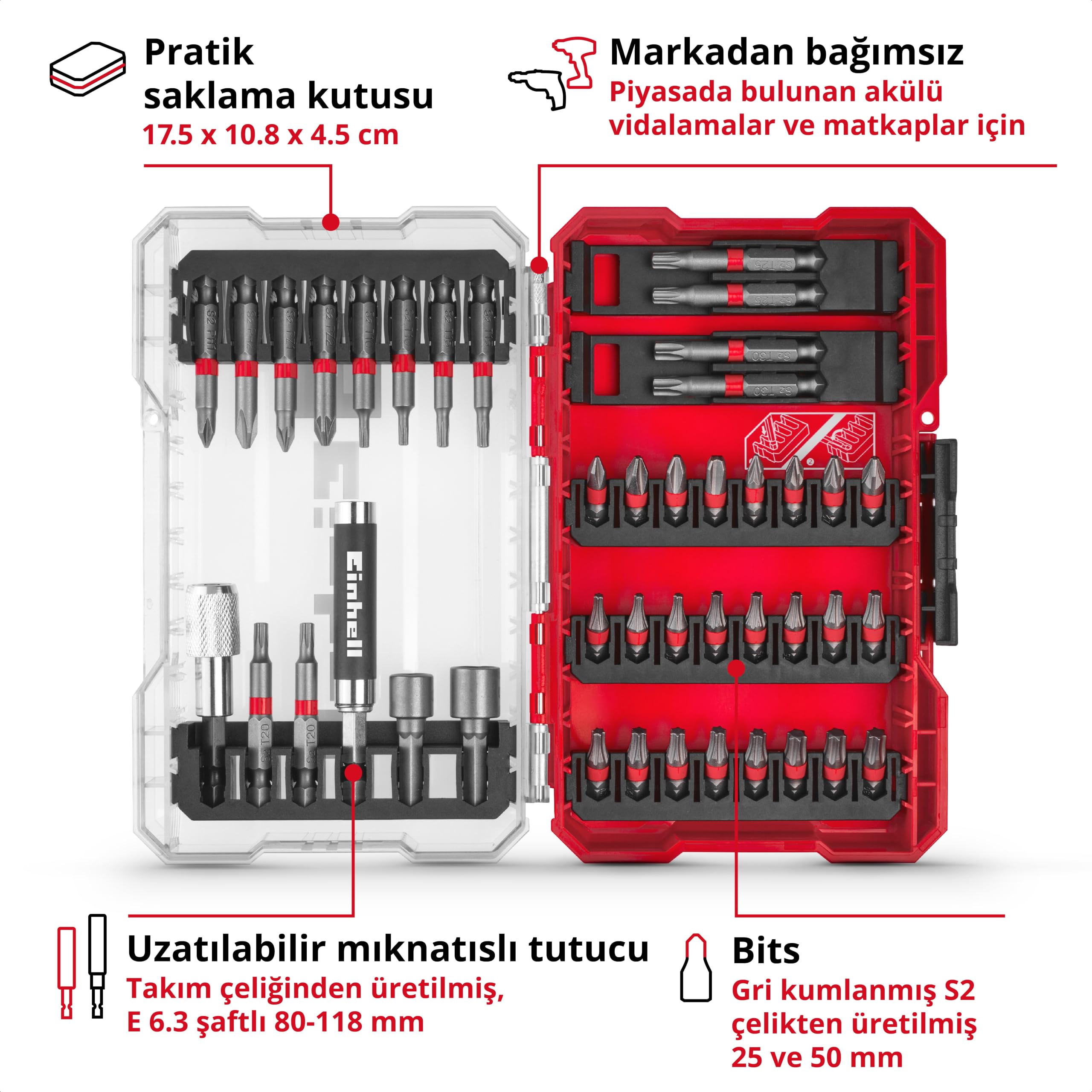 Einhell M-Case Zestaw Bitów, Czaerwony, 42 Elementy