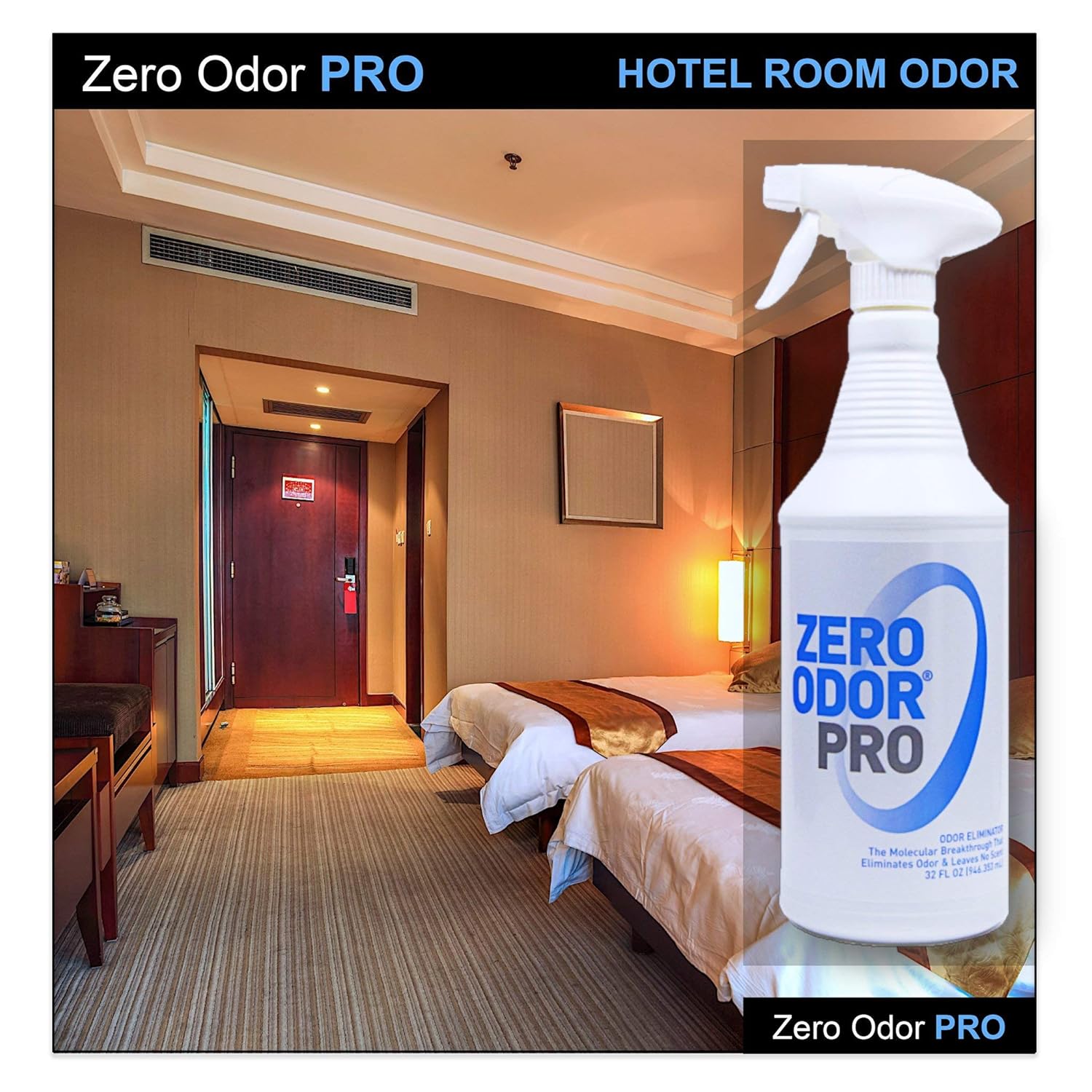 Zero Odor –Professional Odor Eliminator Bundle- Eliminate Extreme Air & Surface Odor– Patented Molecular Technology Best for Strong, persistent odor- Smell Great Again, 32oz & 128oz Refill White