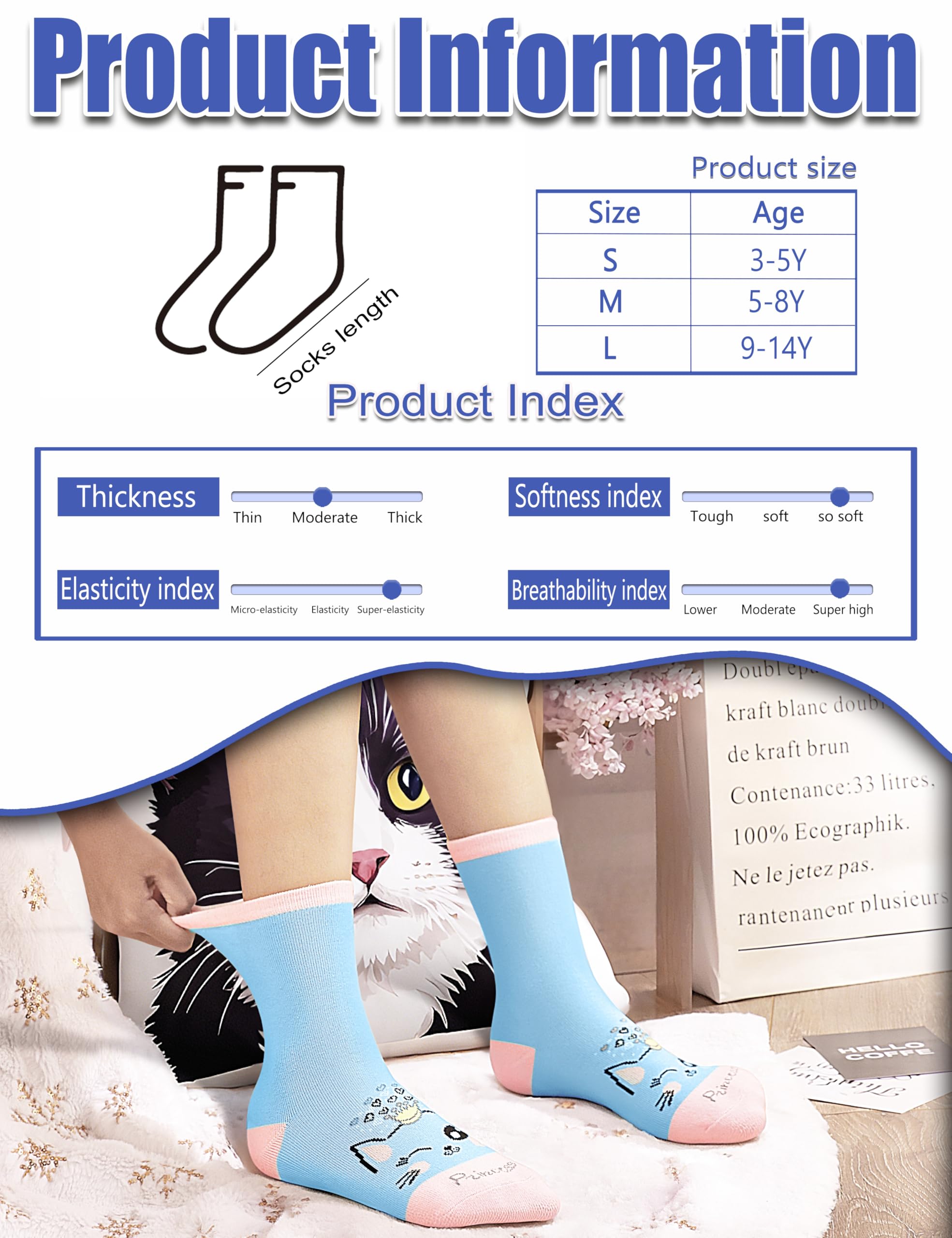 Anlisim Calcetines de algodón suave para niñas, 6 pares, diseño de dibujos animados
