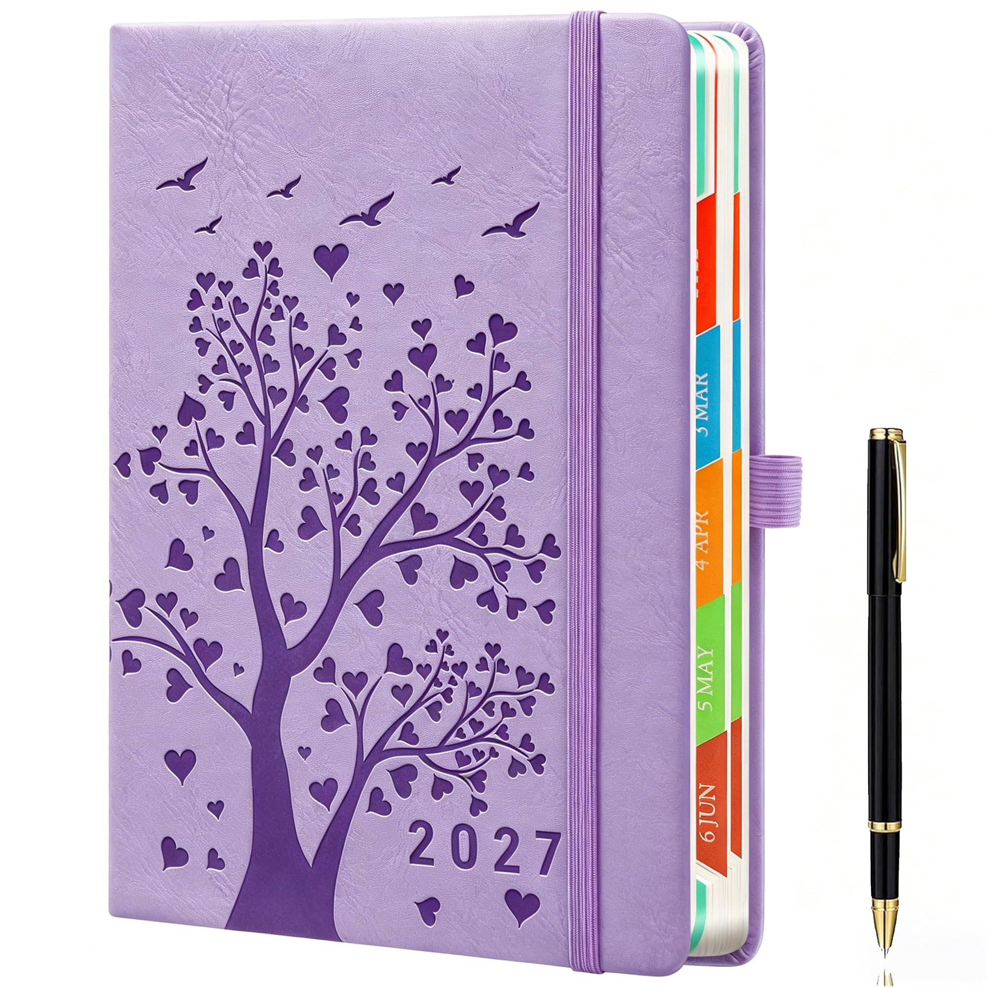 2027 Daily Diary A5 – Page a Day Planner with Elastic Closure, Pen Loop & Inner Pocket, 100 GSM Paper, Daily Planner for Work, Appointments & Personal Organisation, Light Purple