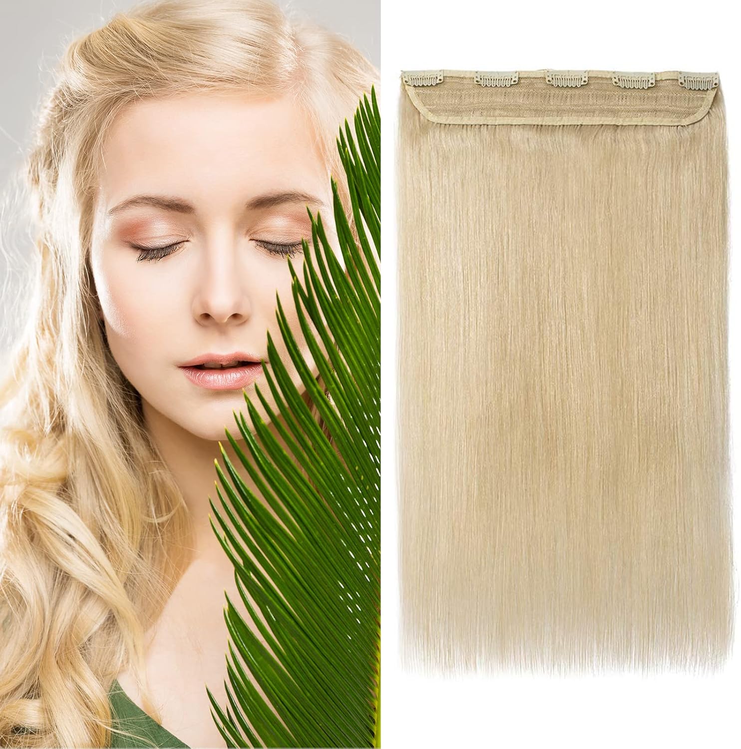 22" Monobande Extension a Clip Remy Human Hair 60 Blond Platine