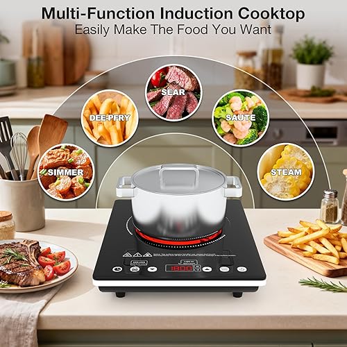 Miniatura 5 de Placa de cocción de inducción portátil de 1800 W - Placa eléctrica de 110 V para encimera de un solo quemador, ideal para cocinar en el hogar y