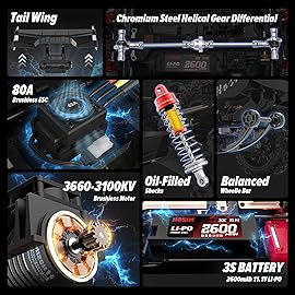 Hosim Mini 1:8 Brushless RC Cars for Adults Fast 50MPH, VEXARO High Speed 4X4 RC Trucks, All Terrain Remote Control Car Waterproof RC Truggy Off Road Hobby Large Monster Truck with 3S Battery