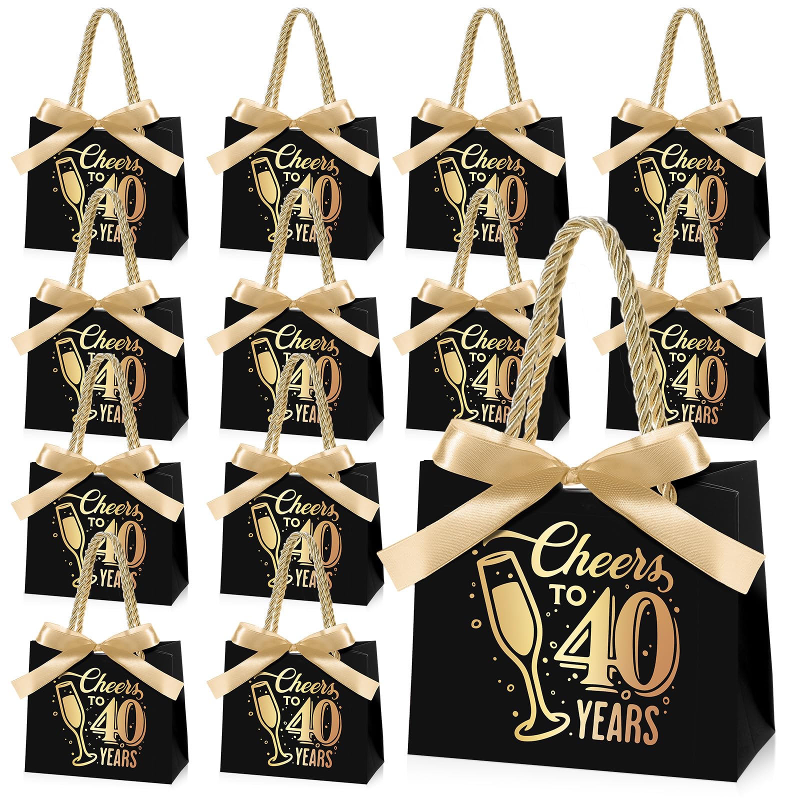 Clysee 25 Pcs Mini Birthday Gift Bags with Handles Black and Gold Party Favor Bags Bulk for Birthday Wedding Anniversary Supplies Decorations, 5.51 x