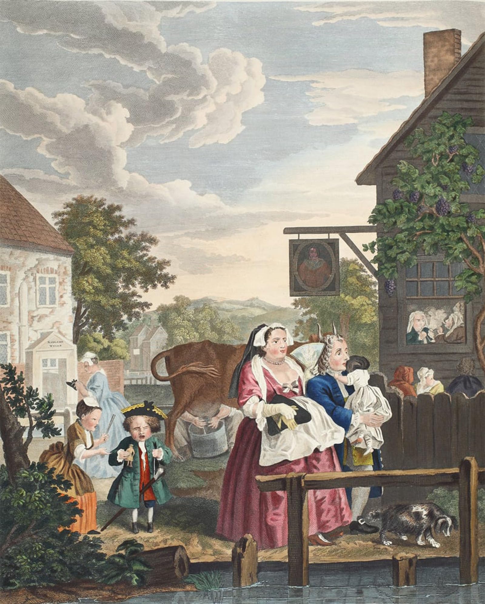 ARTXLXXBN Famous Prints Artwork Pictures Poster Painting Art Times of Day Evening by William Hogarth Artwork Landscape Pictures for Home Decor 60x90cm