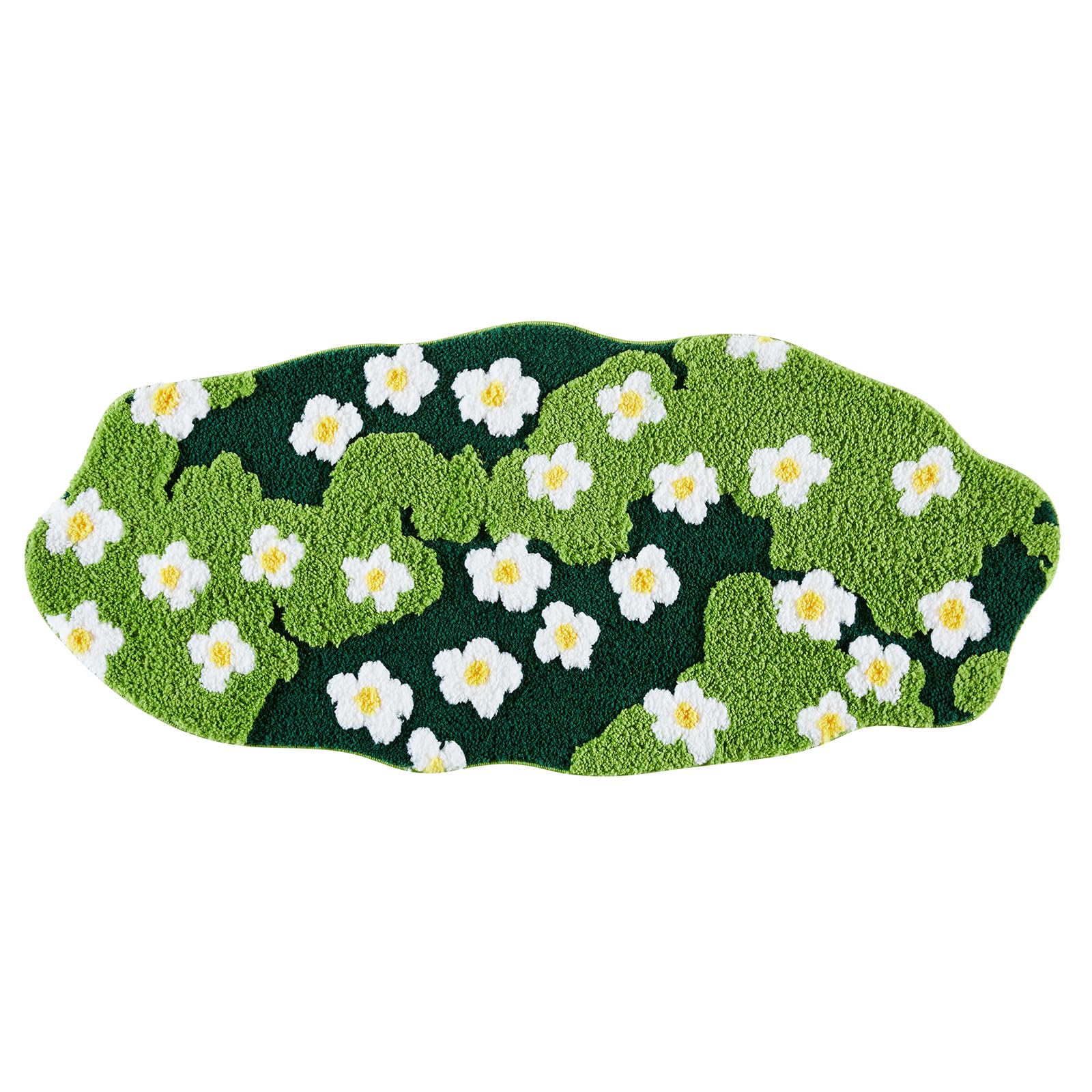 Tapis de salle de bain extra long à motif floral vert 61 x 152,4 cm (l x L), antidérapant, lavable, moderne, chic, bohème, esthétique, tendance, funky mousse pour cuisine, chambre à coucher,