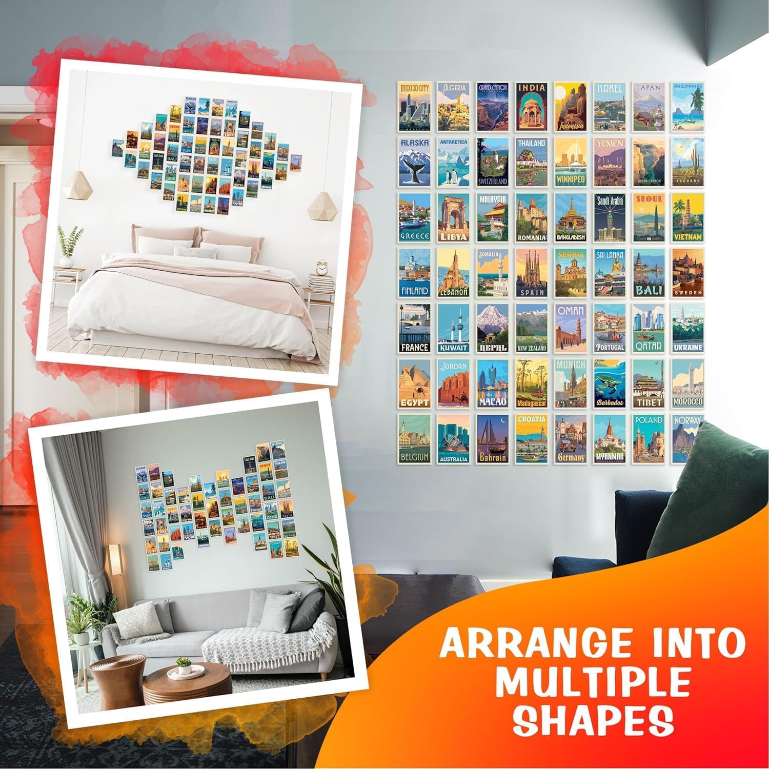 Vintage Countries Poster Collage Kit - Travel Decor -4
