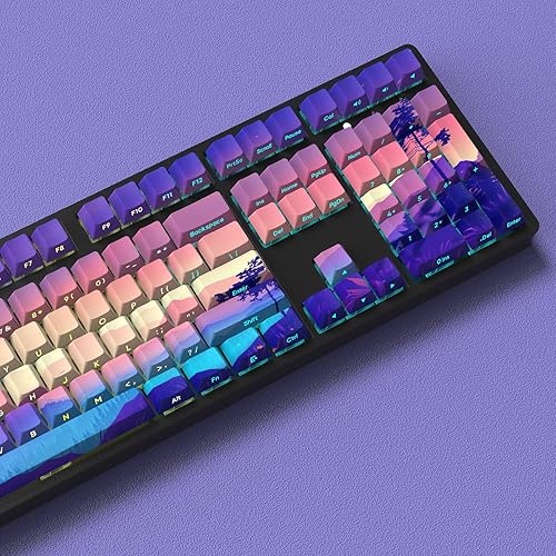 Miniatura 2 de JSJT Teclas PBT - Tecla translúcida con impresión lateral, estilo multicolor con brillo personalizado, juego de 124 teclas de perfil Cherry para