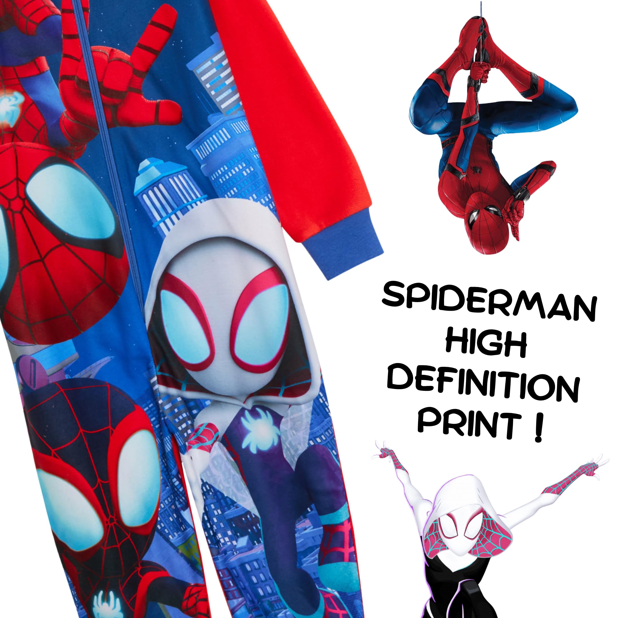 Marvel Spidey und Seine Niesamowite Freunde Fleece Kombinezon dziecięcy Piżama z zamkiem błyskawicznym Loungewear