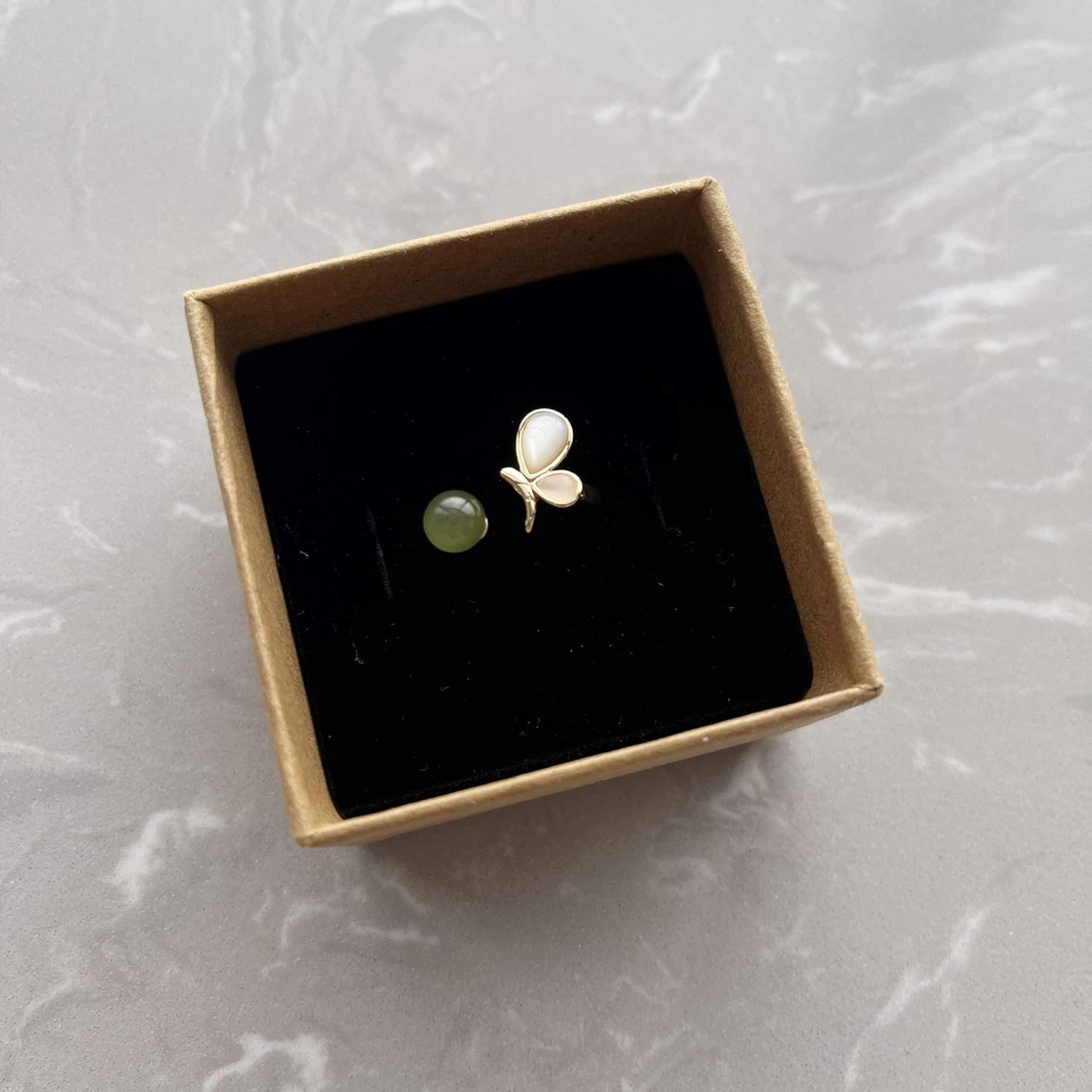 Natural Hetian Jade Necklace Earrings Ring for Women, Green Jade & White Butterfly Charm, Good Luck Gift for Friends, Mother, Lover Her