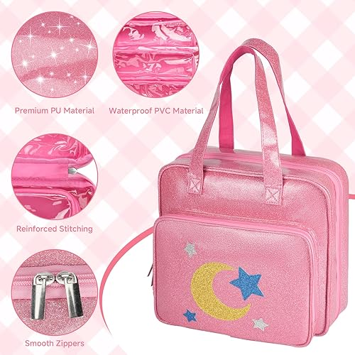 Miniatura 3 de Dolls Carrying Case Compatible with LOL Surprise Dolls All,Hanging Travel Toys Storage Tote Bag with 6 Clear Pockets for Girls, Bag Only,Pink Rosado