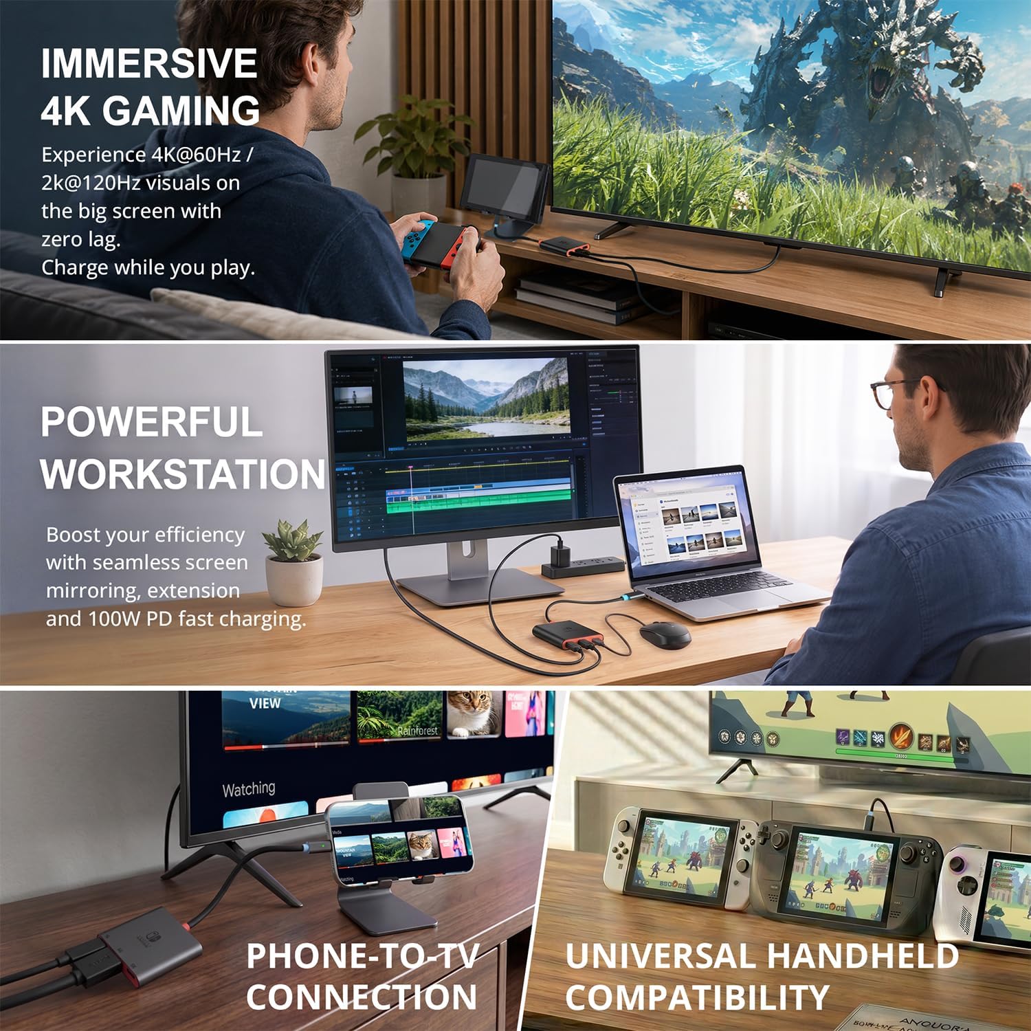 Switch 2 Dock for TV, HDMI 2.0 4K@60Hz HDR Docking Station for Nintendo Switch 2/OLED/Steam Deck/ROG Ally, USB C to HDMI Adapter with 100W PD 3.0 Fast Charging & USB3.0, Portable Travel Dock 4 817Unf8WjmL. AC SL1500