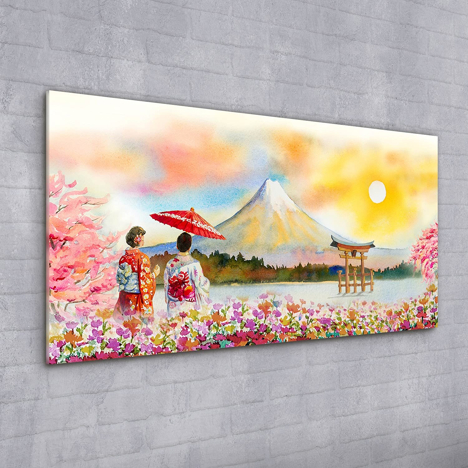 Coloray Pintura acrílica 100x50cm Vidrio Acrílico Cuadro De Pared Sala De Estar Mural Arte - Japón Mount Flower