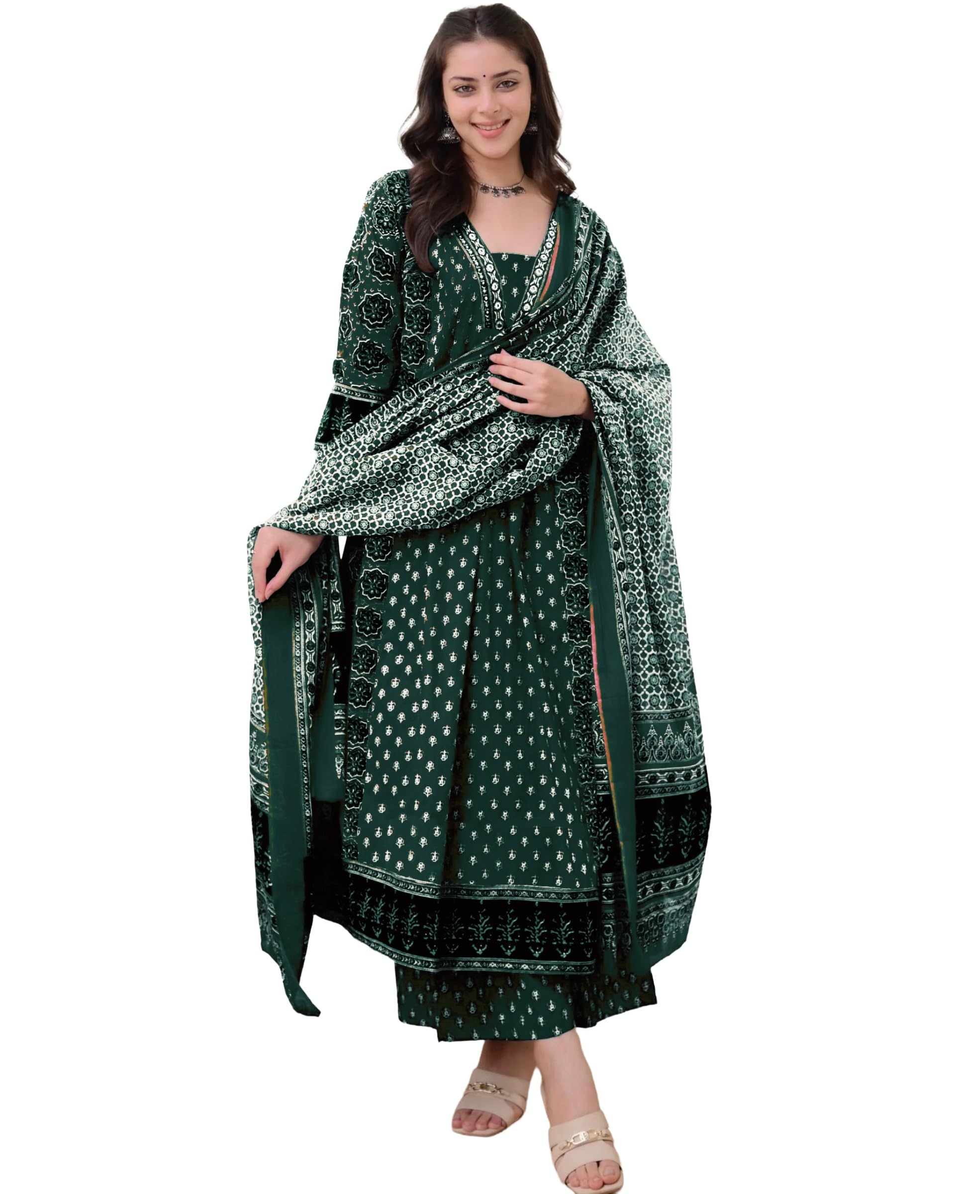 anni designer Women's Pure Cotton Anarkali Kurta Set for Women with Dupatta & Plazzo – Hand Block Print Suit Set | Stylish Dress | Cotton Kurta Set for Women-picture-39