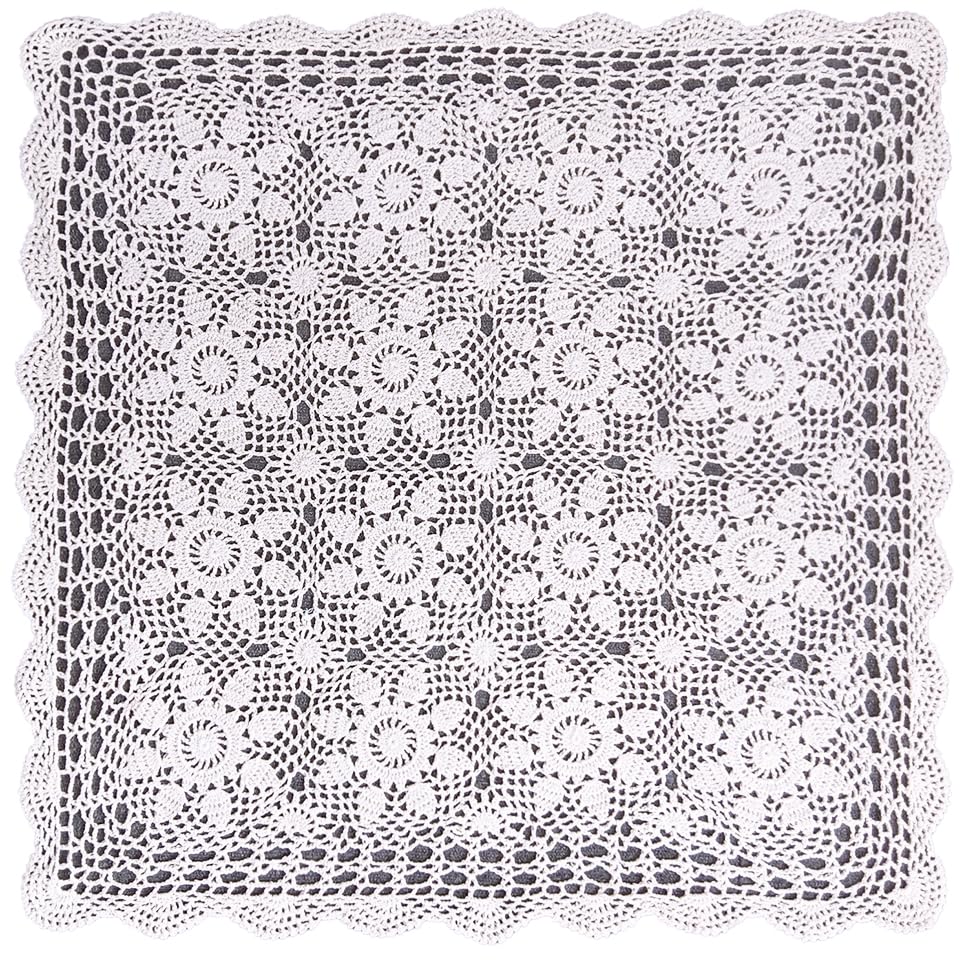 Nappe carrée au crochet 68cm blanche Phantomon en dentelle de coton