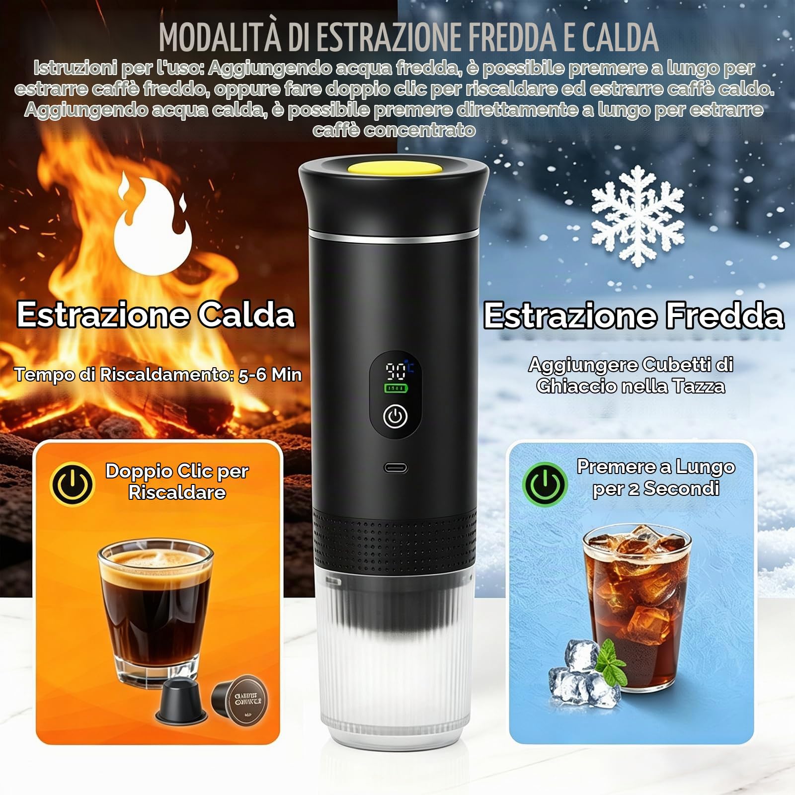 Macchina per caffè espresso portatile, 3 in 1, con batteria, mini macchina da caffè da viaggio, compatibile con capsule di caffè e caffè macinato, per auto, campeggio, escursionismo, ufficio, camper