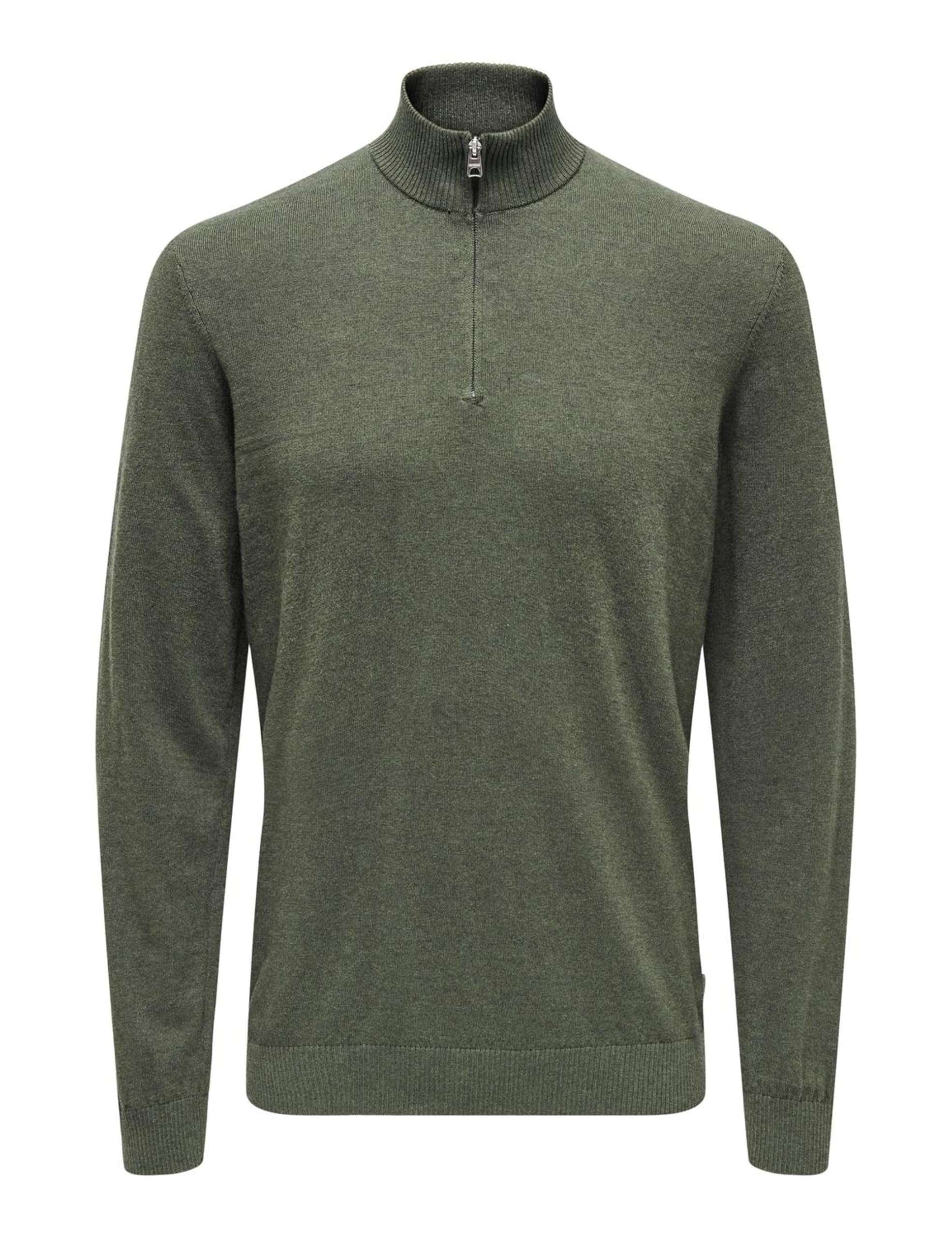 Only & Sons Men's Onsloui Reg 12 Mel Half Zip Knit Knitted Jumper (Pack of 1), Castor Gray/Detail:Melange, L