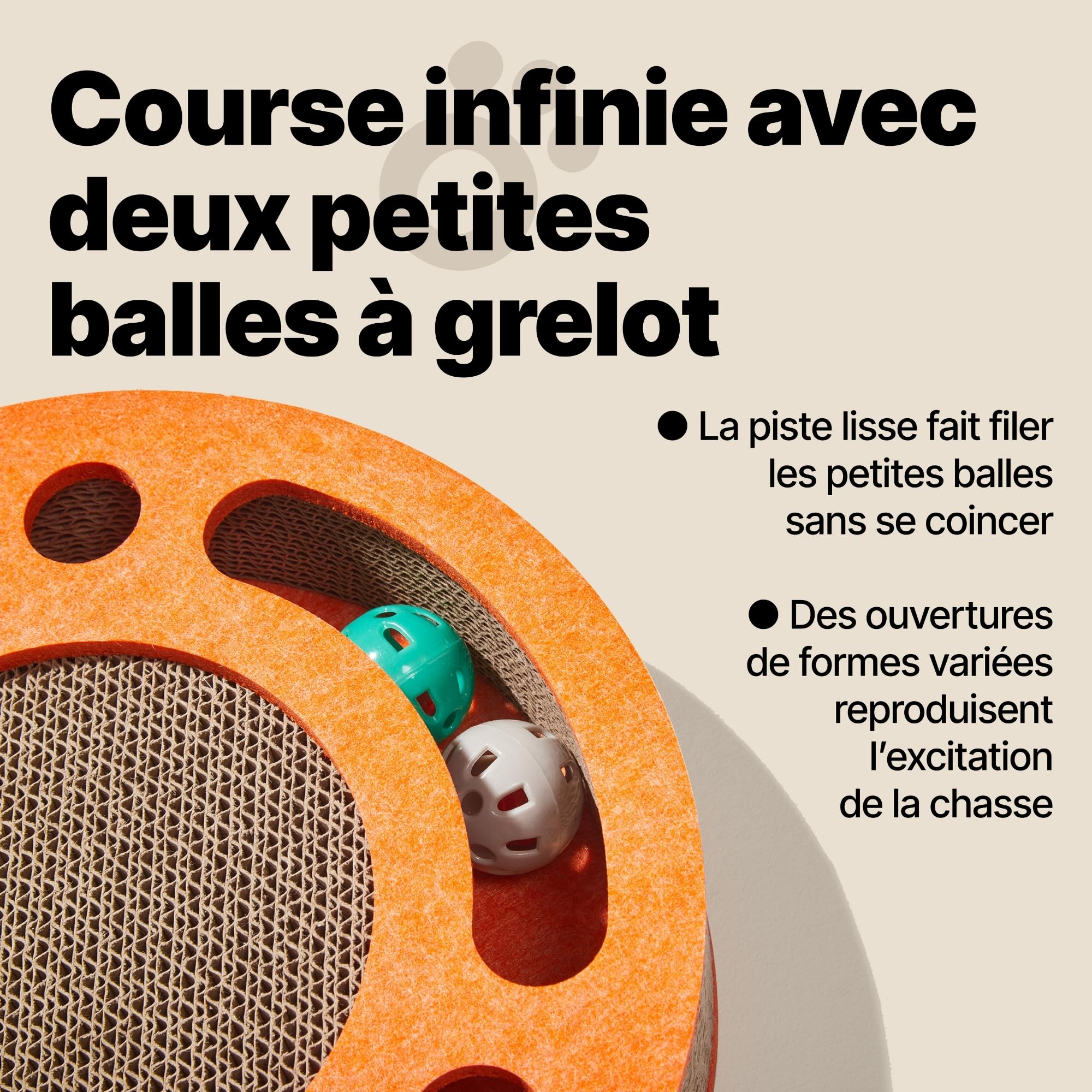 Griffoir pour Chat avec Piste à balles à grelot – Jouet pour Chats interactif, Tapis à griffer en Carton ondulé avec Herbe à Chat, Planche à griffer, Accessoires pour Chats (Orange)