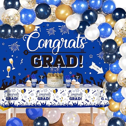 Miniatura 5 de Manteles de graduación, 3 unidades de plástico de Talla Grande 1.37 m x 2.74m Felicidades graduado, decoración para fiesta de graduación de la clase