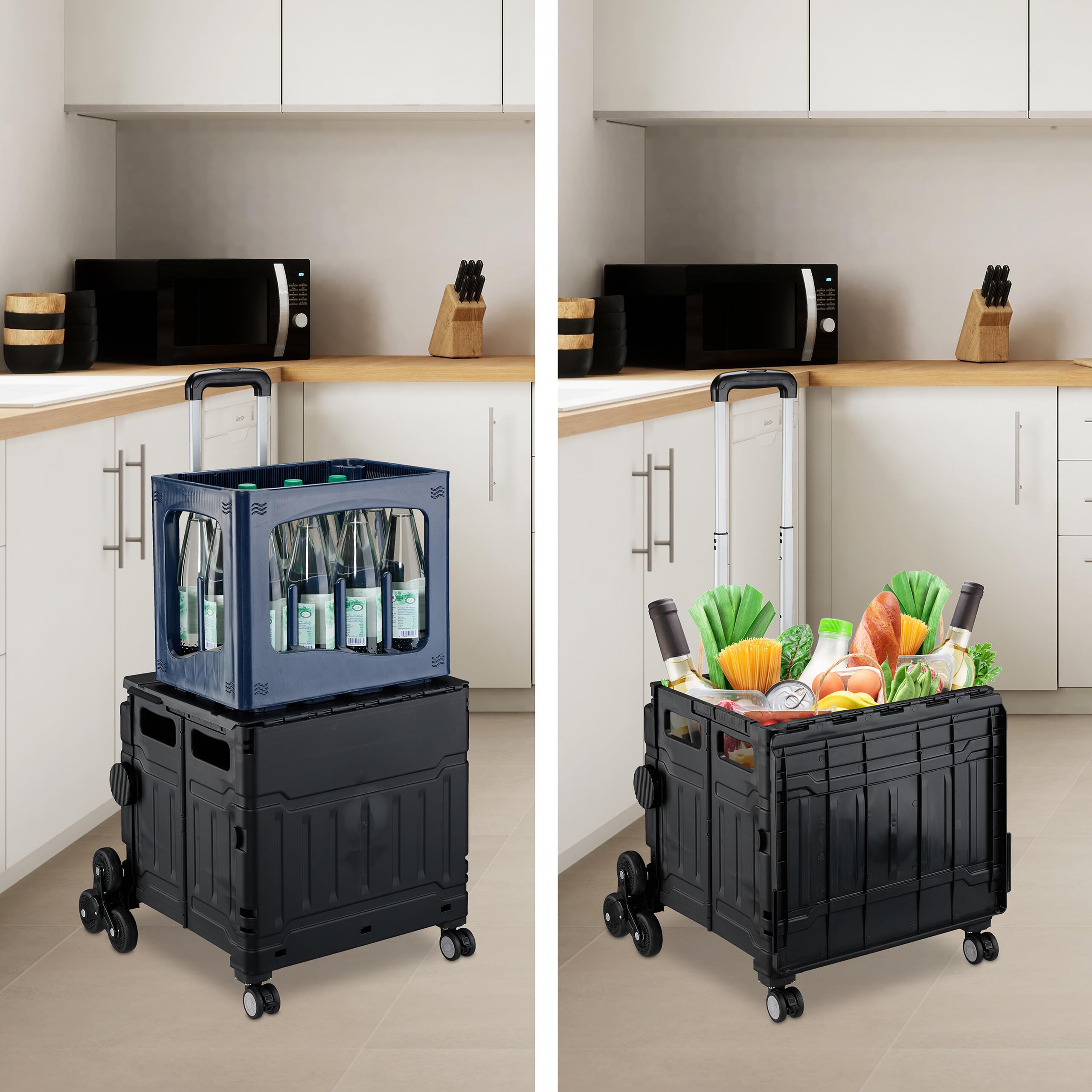 Relaxdays Carrello per Spesa Montascale, 50 kg Carico, Manico e Coperchio, Carrellino Trolley Portaspesa, Nero