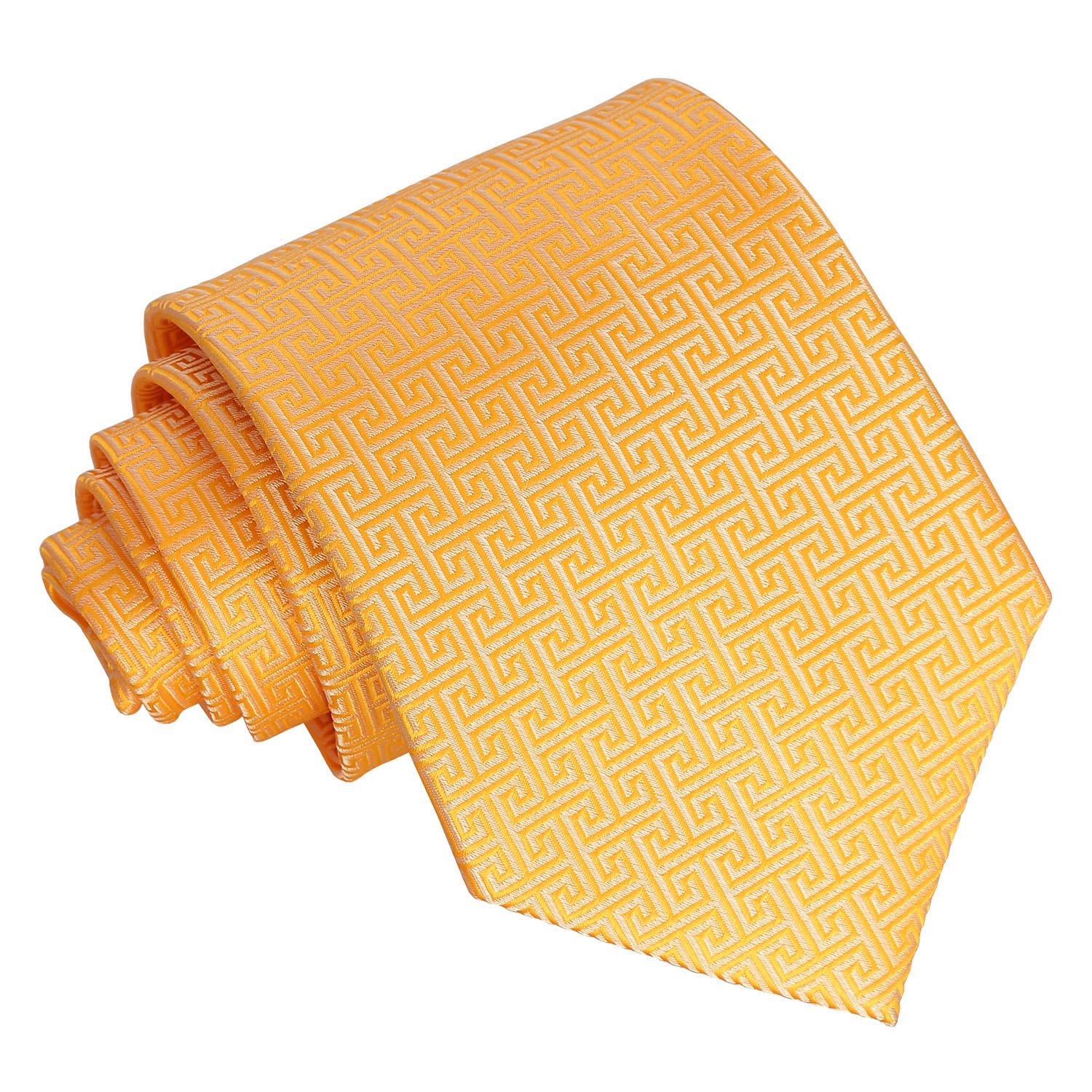 DQT Mens Greek Key Jacquard Tie - 9cm Classic Width Necktie - Wedding, Business & Formal - Marigold