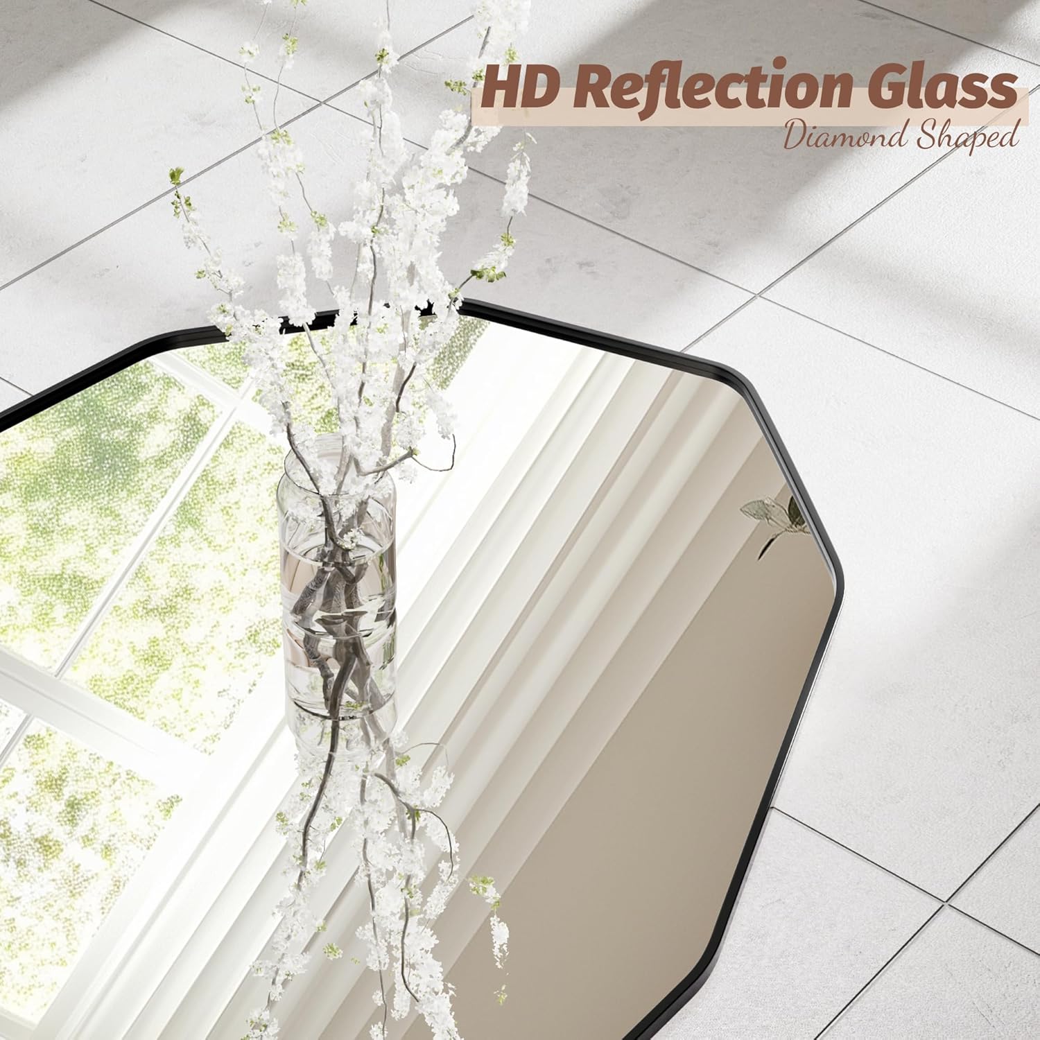 Full Length Mirror, 76" x 34" Full Body Large Standing Mirror, Diamond Shaped, Free Standing, Wall-Mounted or Leaning, Decorative Large Mirrors for Home Bathroom Living Room, Black