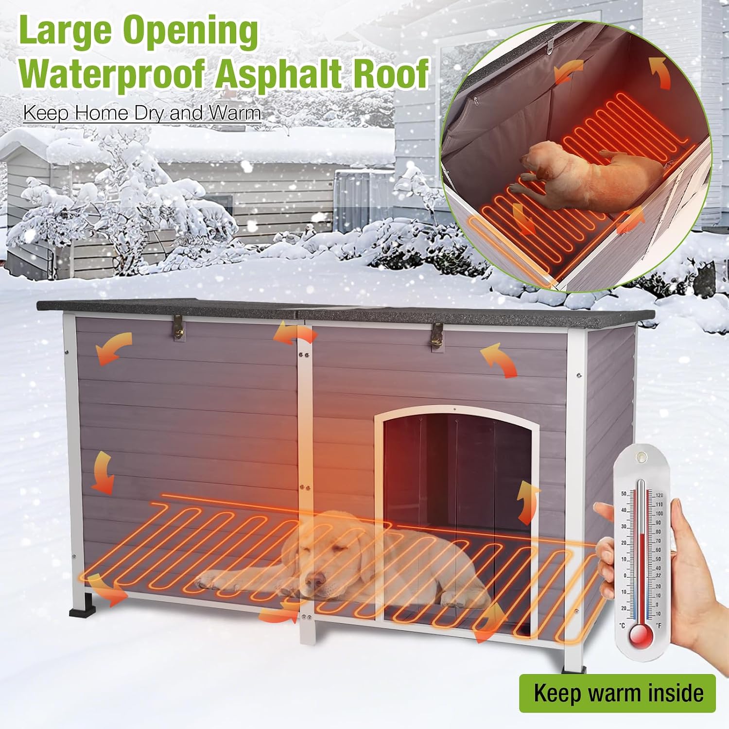 59.1" Large Dog House Outdoor with Insulated Liner & Heating Pad for Winter Insulation Dog Kennel Upgrade All-Around Metal Fame Durable for Large Medium Small Dogs