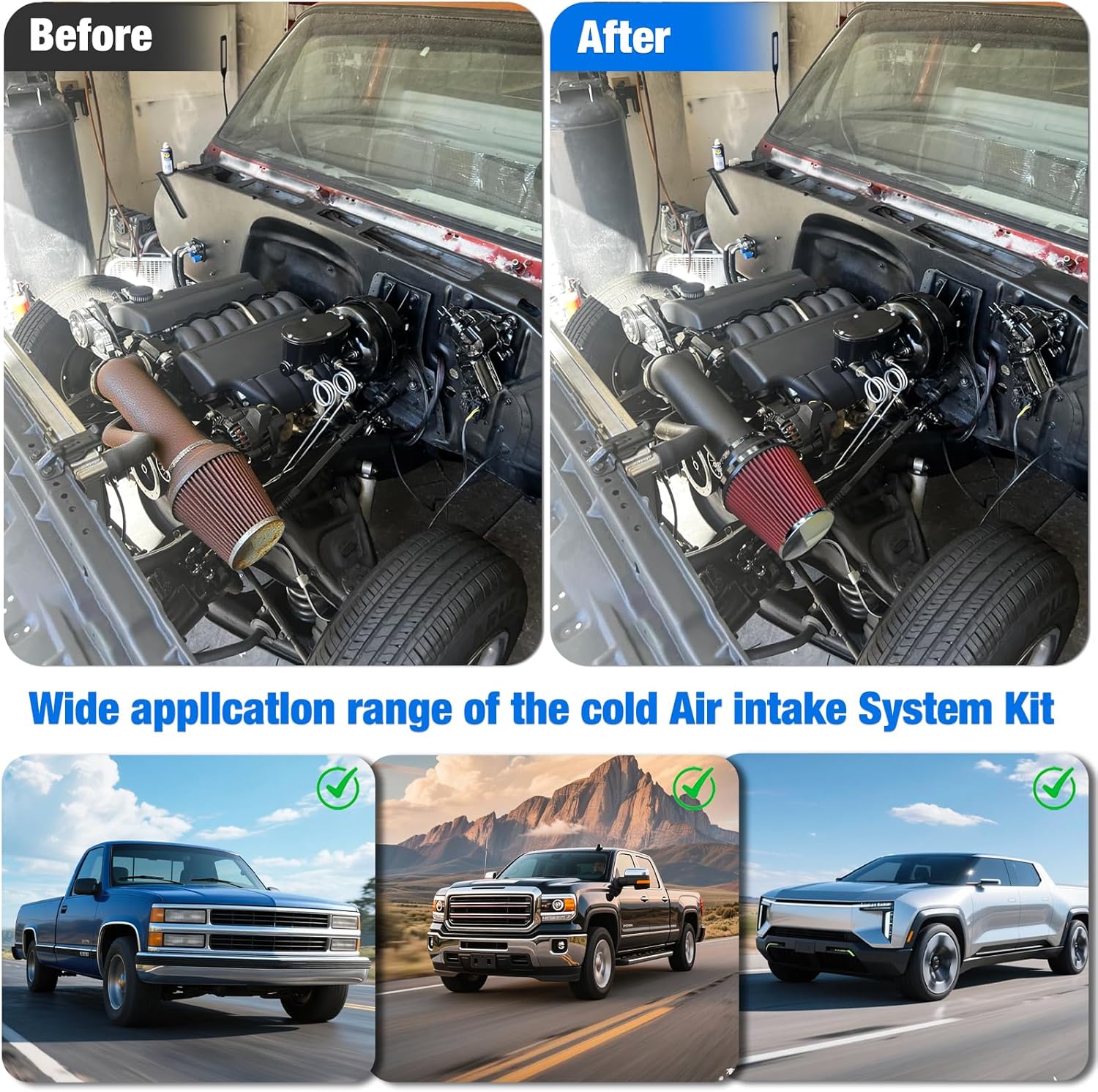 4'' LS Swap Cold Air Intake Kit Compatible with LS1 LS2 LSX LQ4 LQ9 Restomod Camaro Chevelle GTO Monte Carlo Caprice