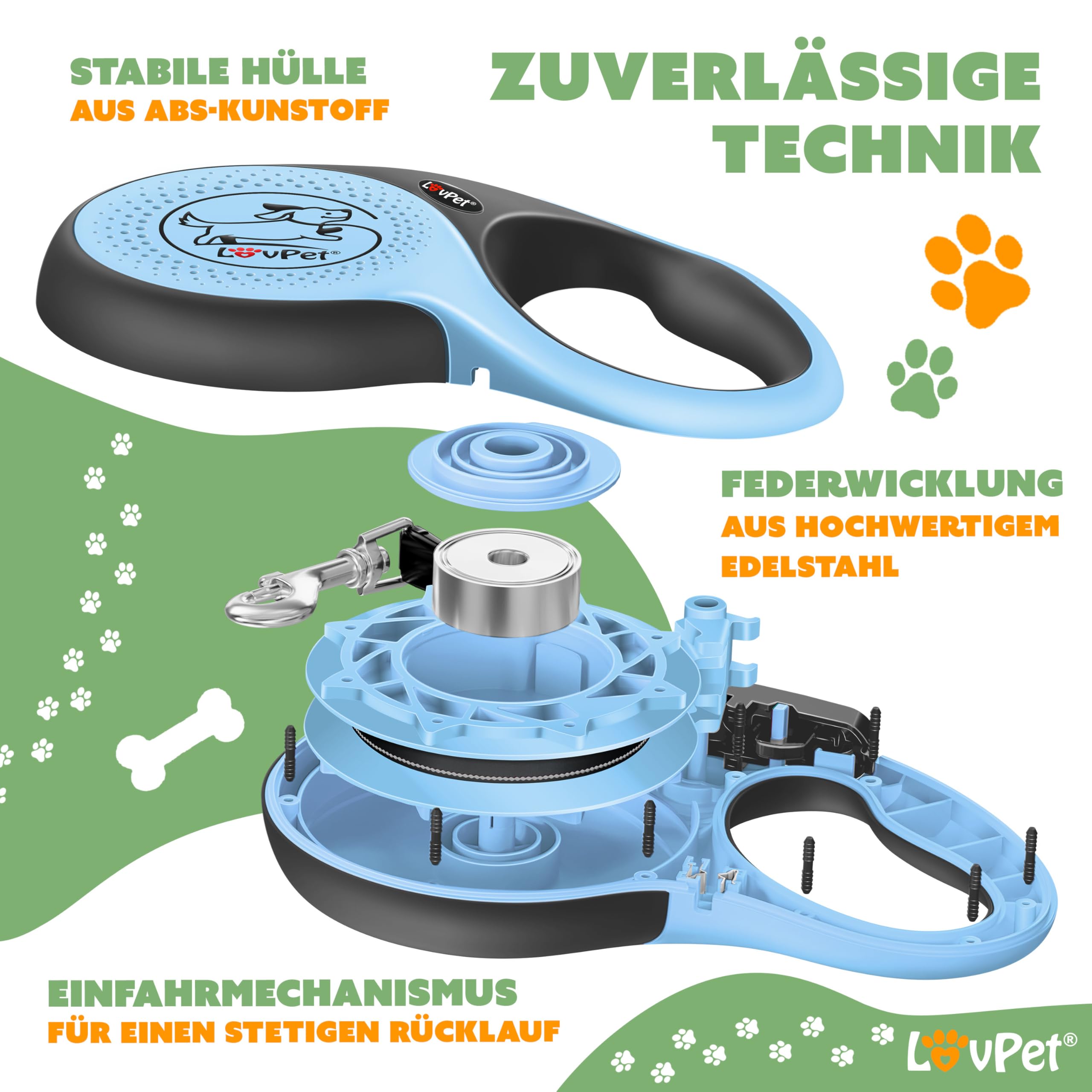 DistriPet Ausziehbare Hundeleine - 5m Retractable Leine Bis 50kg
