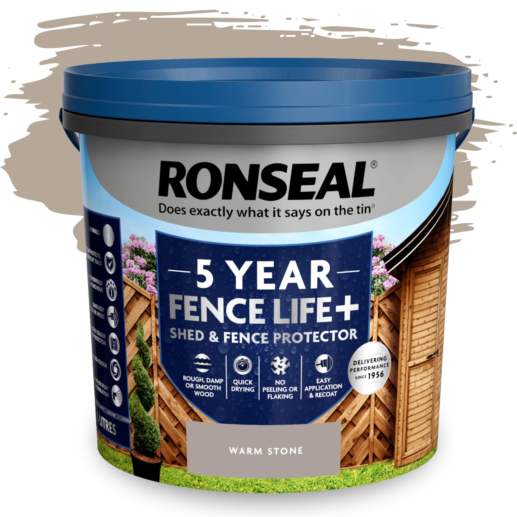SAVING HUB 9L Garden Fence Paint - Exterior Wood Paint for Fences & Sheds - Fence Life Plus 5 Year Protection - Rainproof in 1 Hour Matt Finish - For Rough Sawn & Smooth Wood (Warm Stone, 9L)