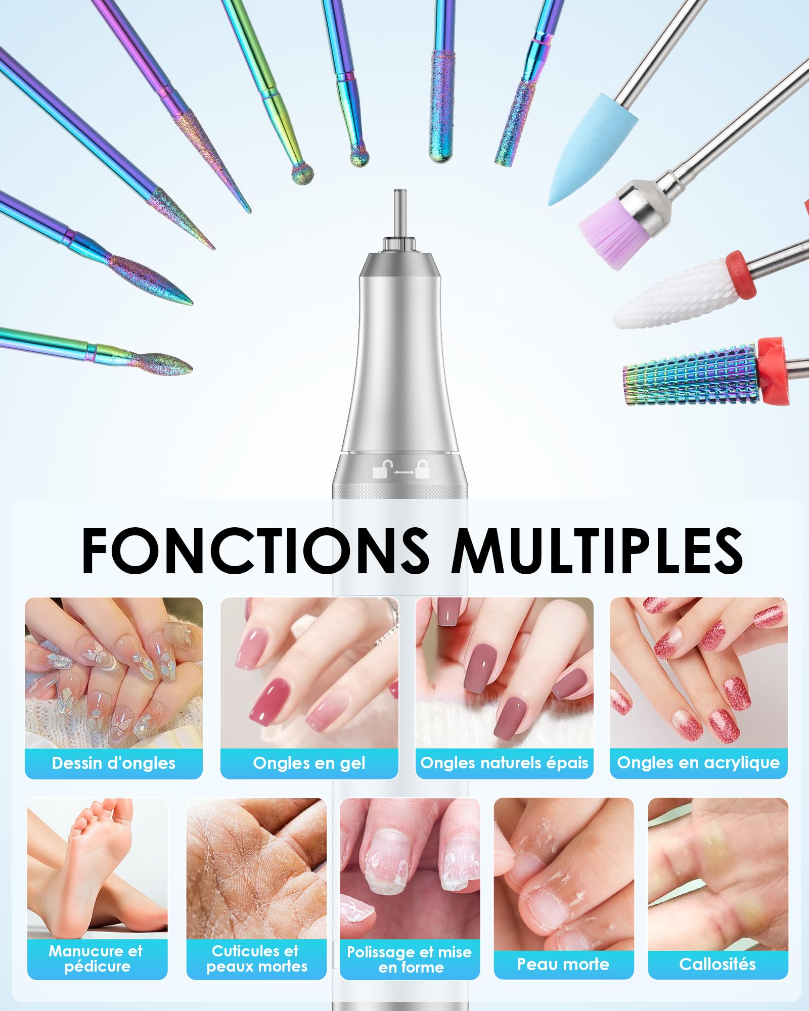 Heypappy Ponceuse Pour Ongles, Ponceuse Pour Ongles,Portable Réchargeable | 40000 RPM,16 En 1 Avec Écran LED, Kit De Manucure Pédicure Vitesse Réglable Pour Salon De Beauté & Maison