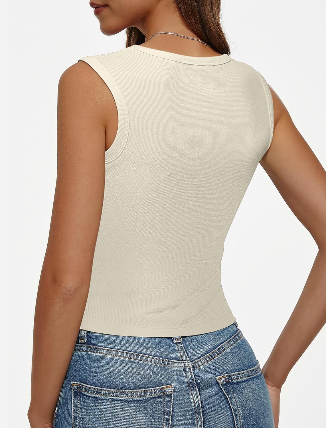 Ribbed Tank Tops for Women Scoop Neck Wide Strap Sleeveless Crop Top Tanks Womens Basic Fitted Camisole - Image 3