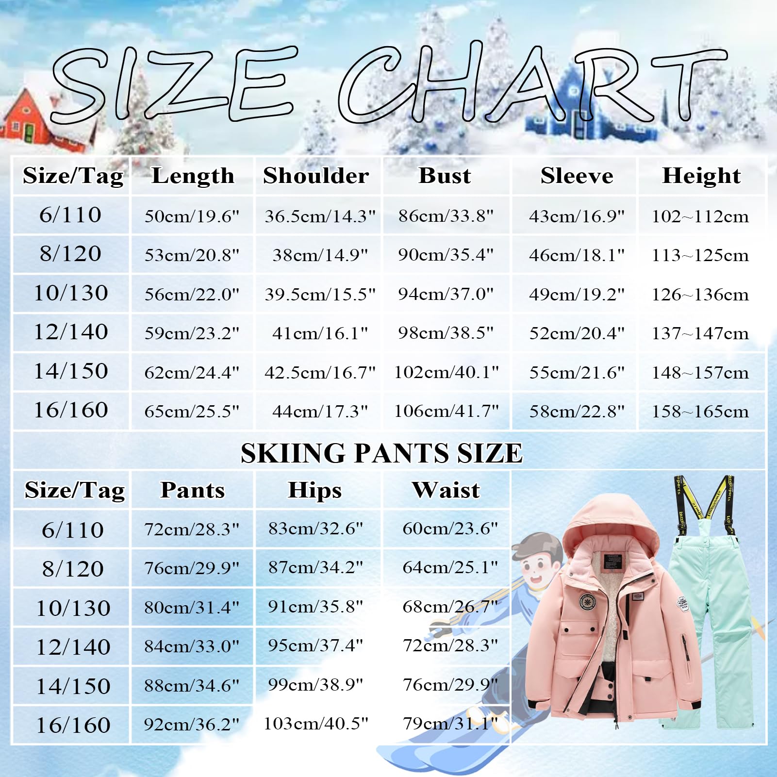 Niños Traje de Esquí Cálida Impermeable Conjunto de Nieve 5 Piezas Chaqueta+Pantalón+Guantes+Sombrero+Espejo de Esquí