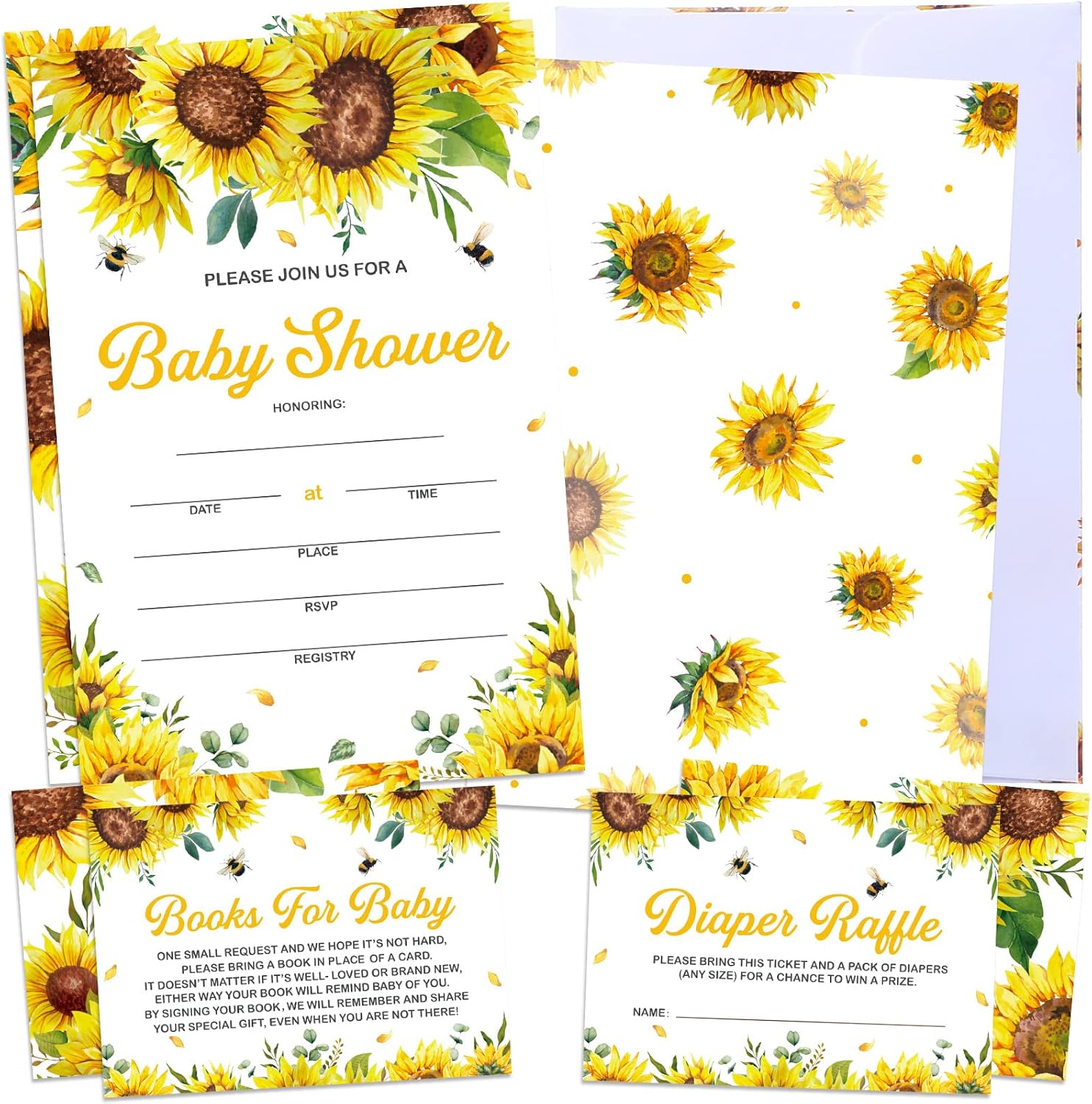 Clabby Set of 25 Sunflower Baby Shower Invitations