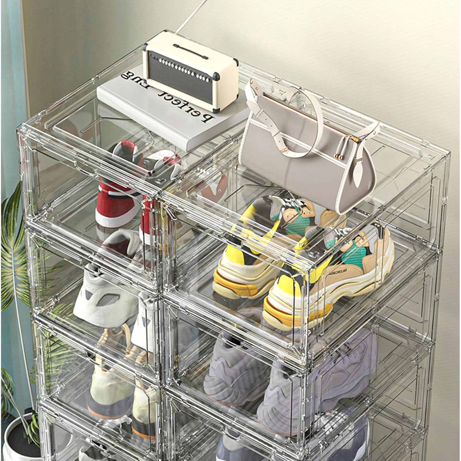 Shoe Storage Boxes, Clear Stackable Organizers With Ventilation Holes, Space Saving Closet Shelves For Sneakers And Boots