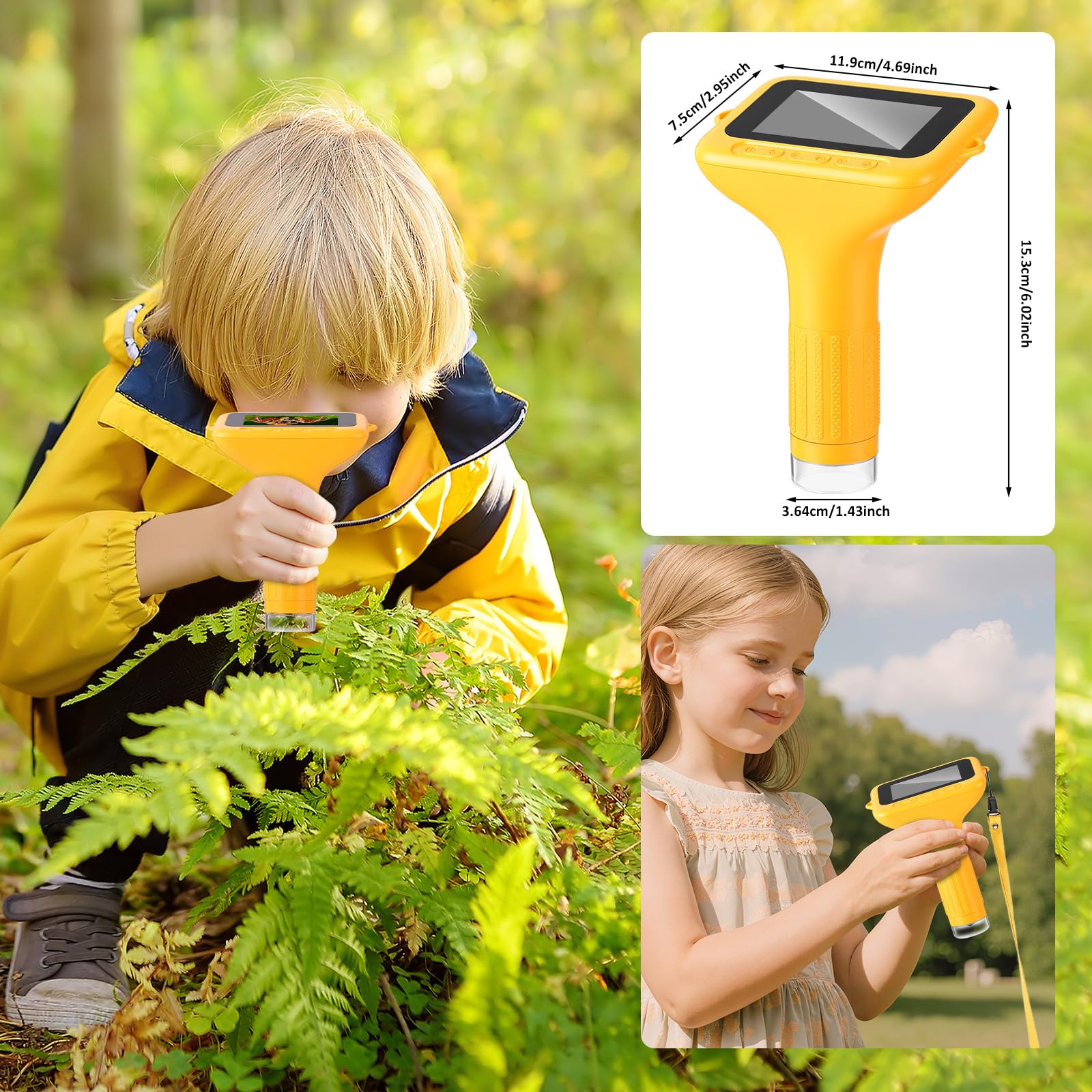Microscopio per bambini: microscopio digitale con schermo IPS da 3", ingrandimento 1000x, microscopio portatile 1080P con 8 LED e 32 MB di memoria, microscopio tascabile USB per PC/Mac