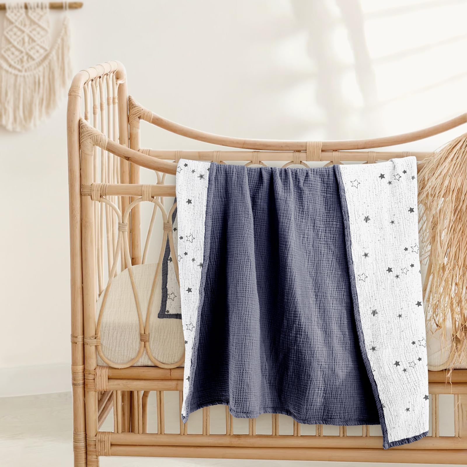 lulumoon Musselin Decke Baby - Atmungsaktive Babydecke,Baby Decken Neugeborenen,Weiche Krabbeldecke für Kinder,Musselin Schlafdecken für Kleinkinder Mädchen Junge 120 x 120cm (Sternenklarer Himmel)